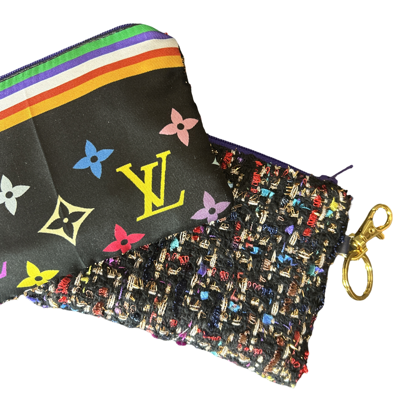 LV Multicolor Monogram Noir Vintage Silk Scarf Coffee Run Keychain Bag
