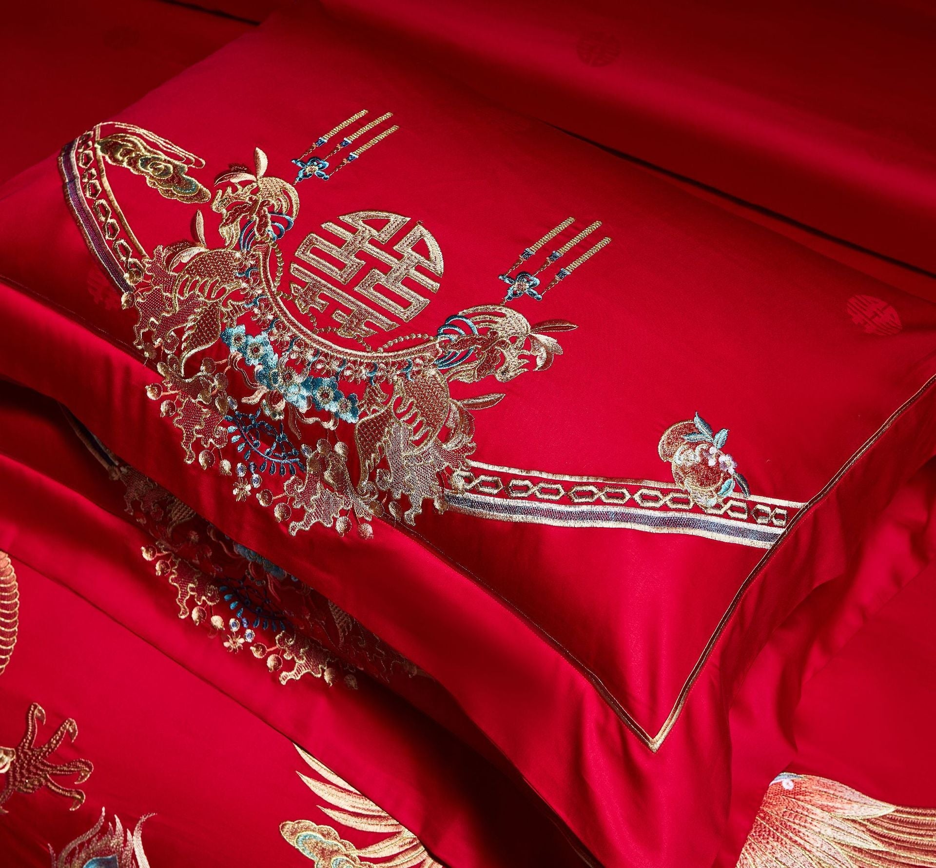 Luxury Embroidery Dragon&Phoenix Wedding Duvet Cover Set | 3CARATS