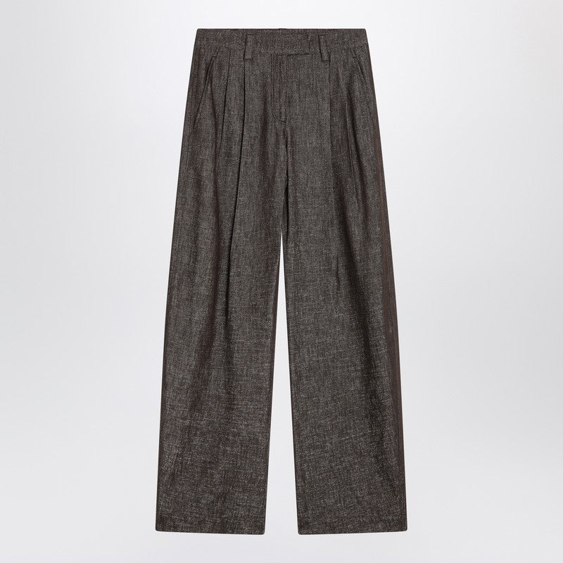 Brunello Cucinelli Wide Brown Trousers In Cotton Blend Women