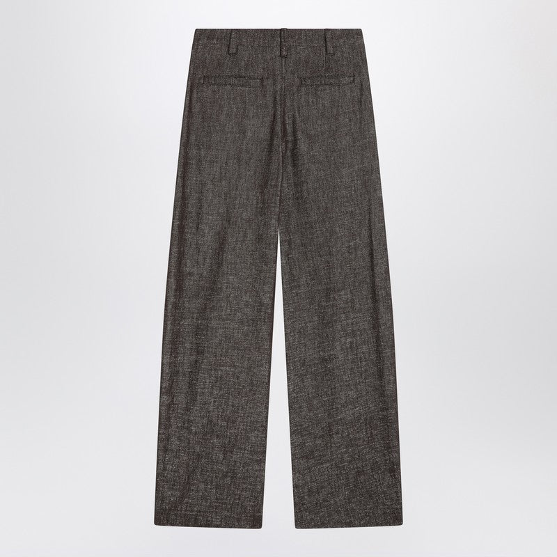 Brunello Cucinelli Wide Brown Trousers In Cotton Blend Women
