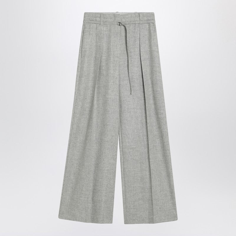 Brunello Cucinelli Wide Grey Trousers In Wool And Cashmere Women