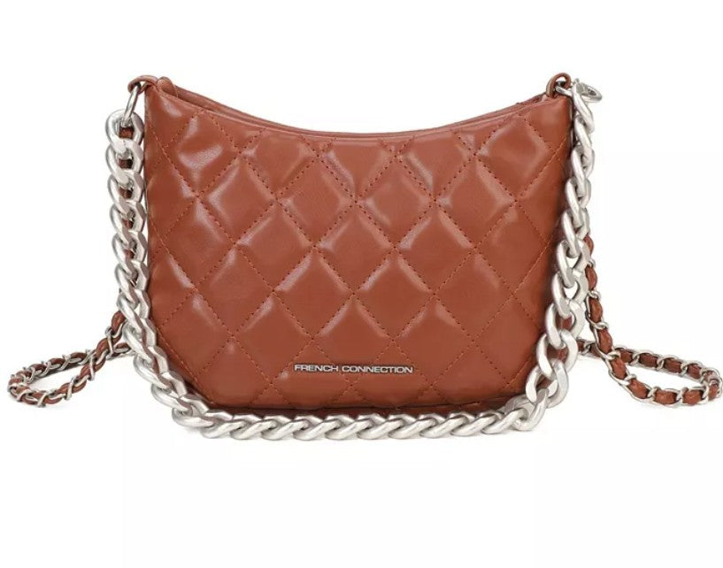French Connection Eliza Diamond Quilted Metallic Chain Crossbody by Steals