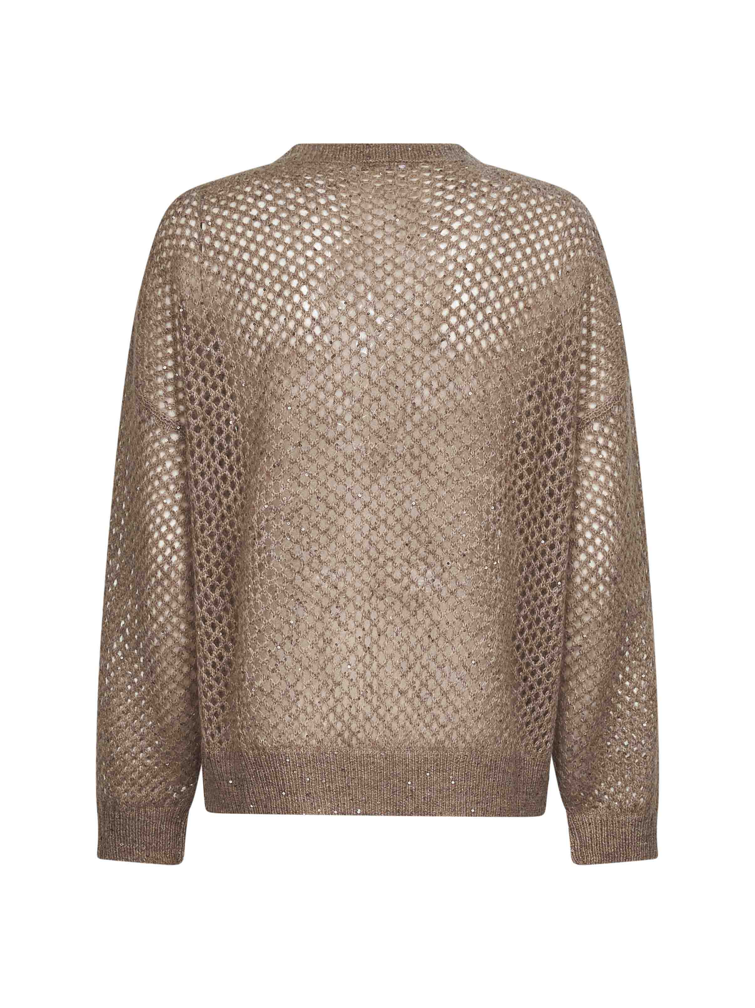 Brunello Cucinelli Women Brown Dazzling Mesh Crewneck Sweater
