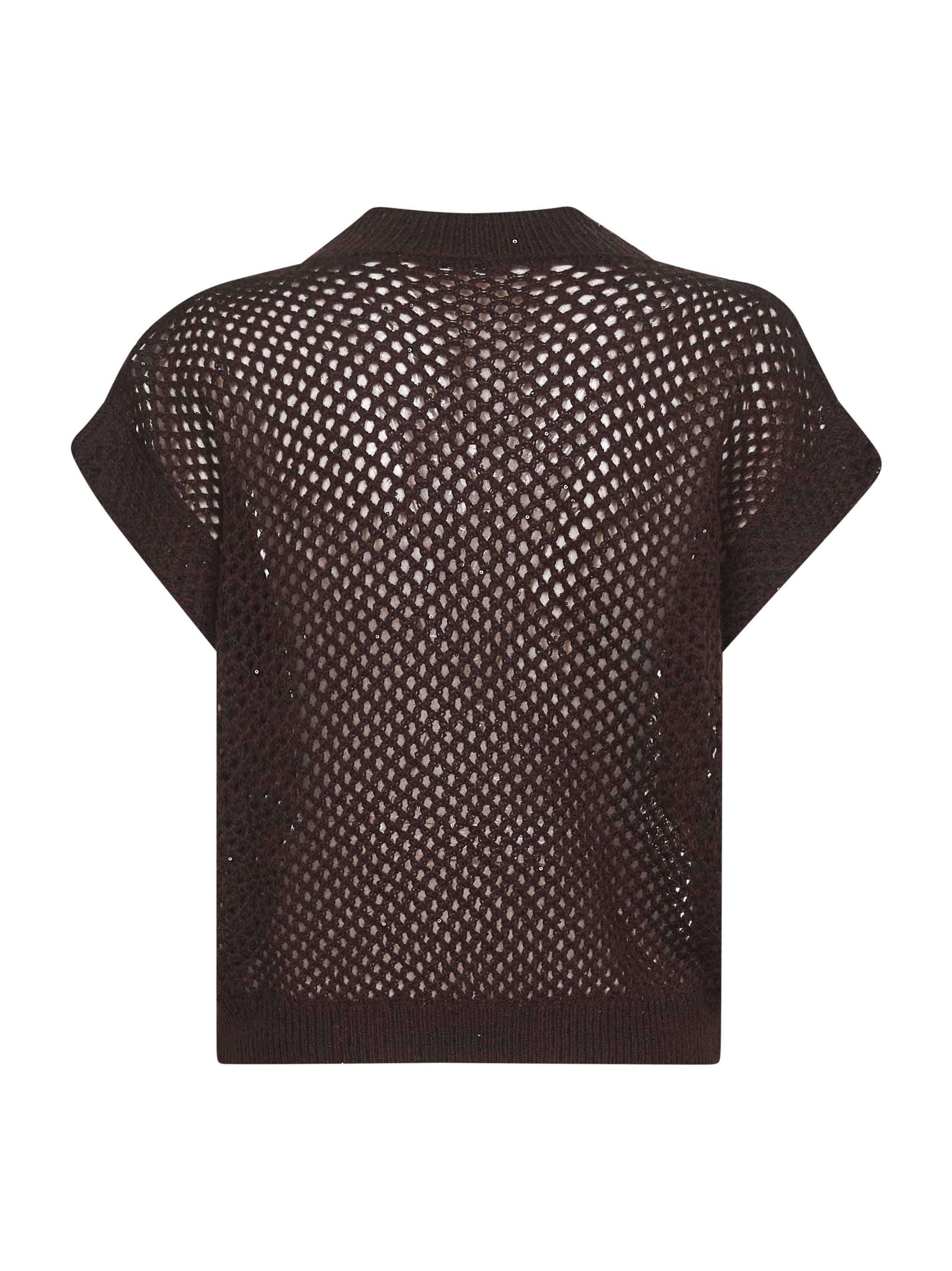 Brunello Cucinelli Women Brown Dazzling Mesh V-Neck Sweater