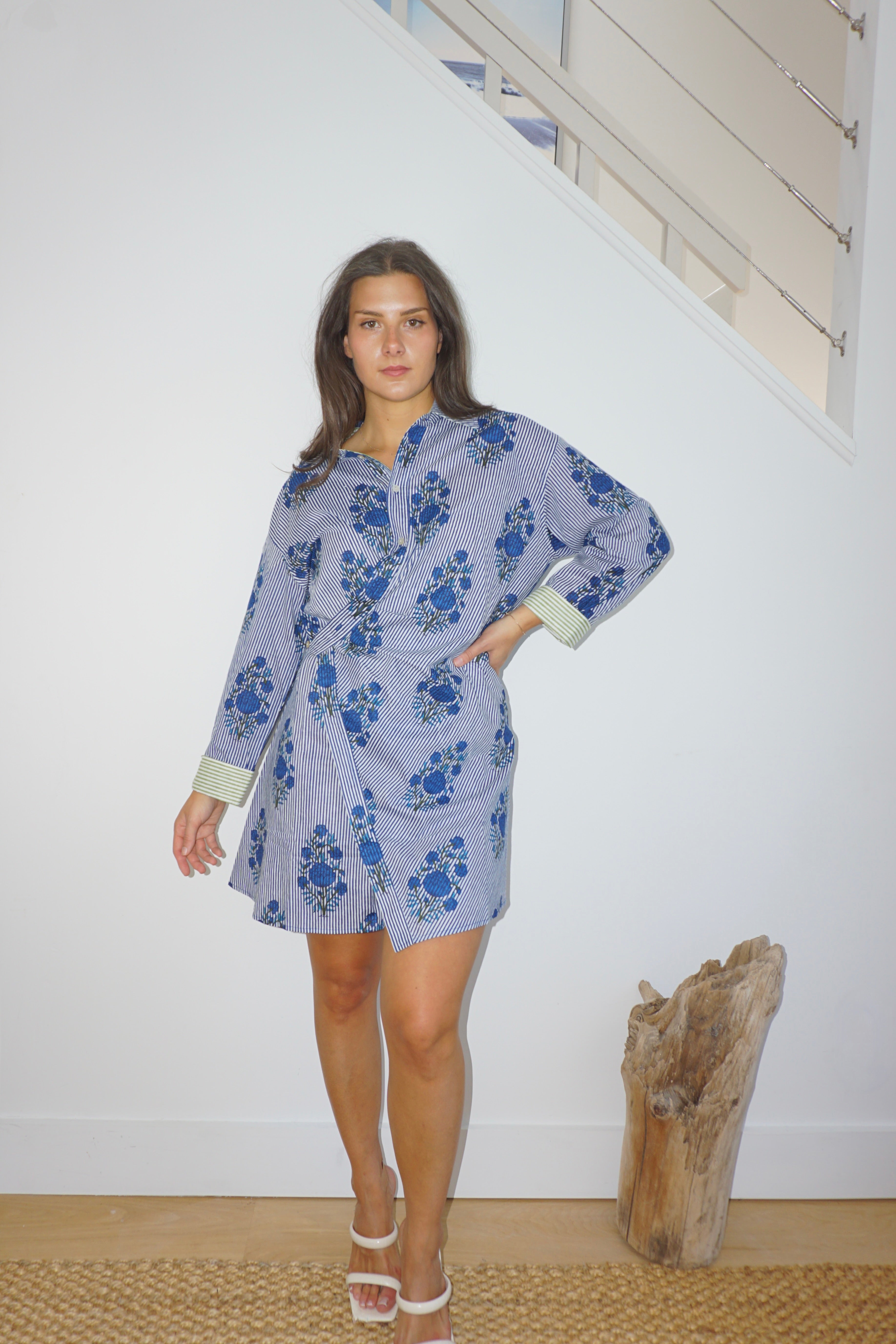 Manna Wrap Dress in Navy Block Stripe