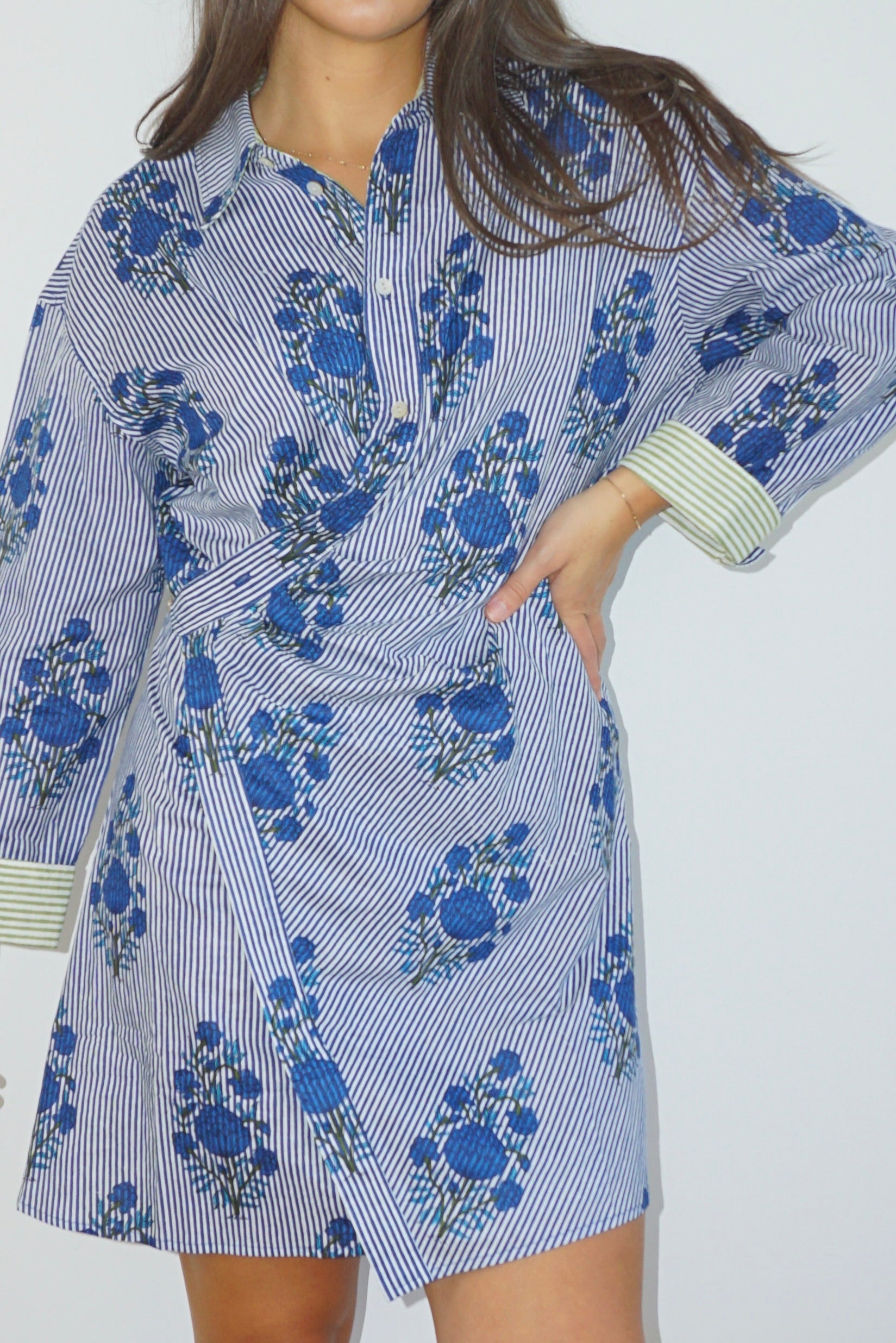 Manna Wrap Dress in Navy Block Stripe
