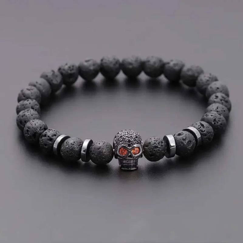 Lava Rock Skull Bracelet