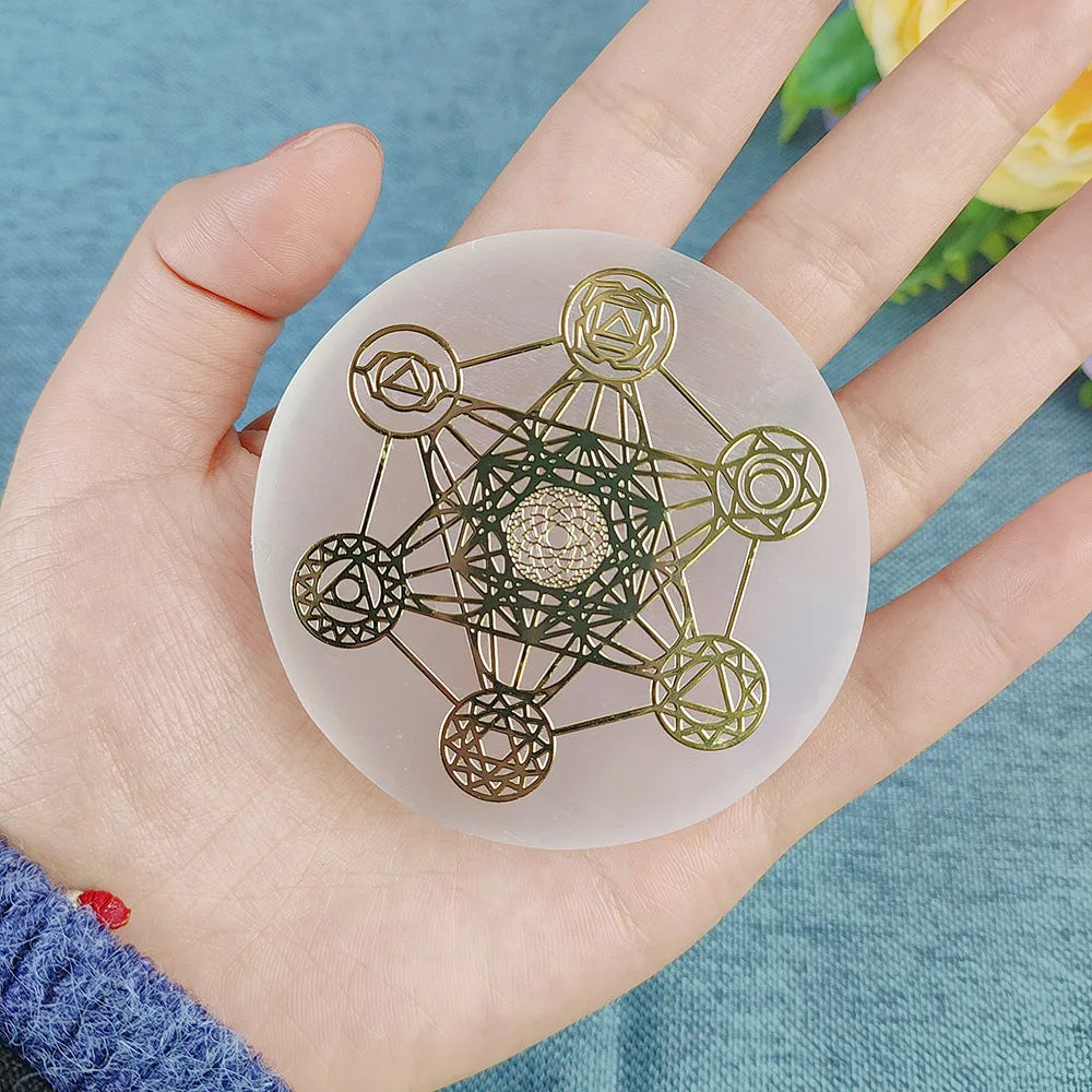 Selenite Spiritual Gold Symbol Plates