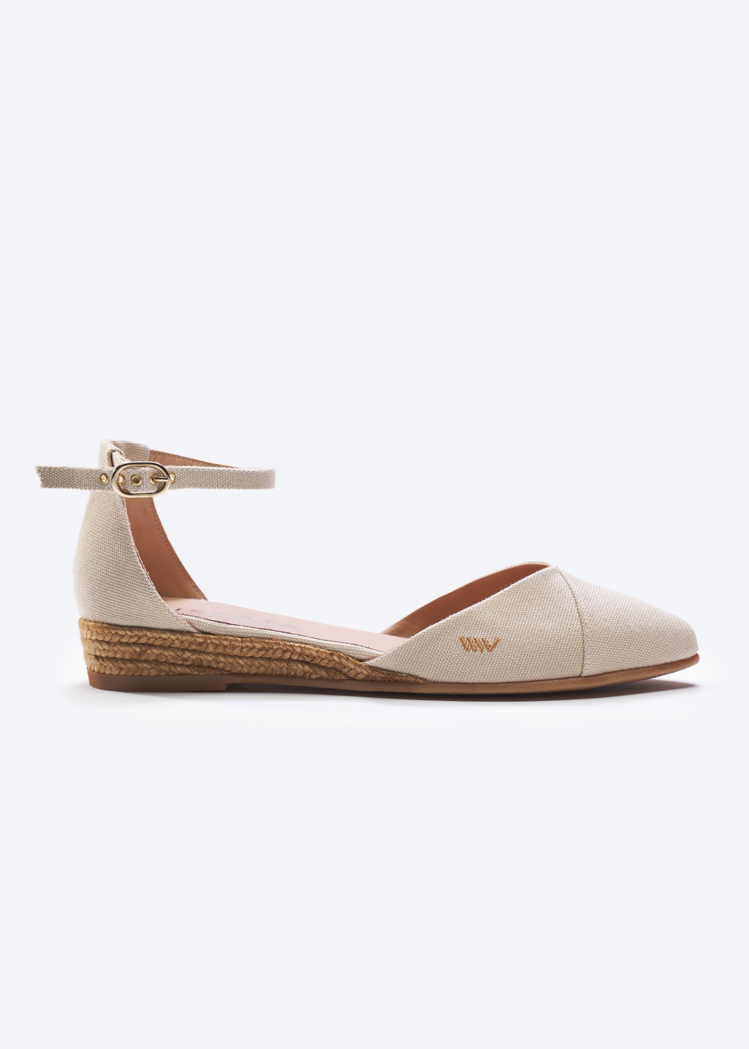 Montroig Beige Canvas Ankle Strap Women Espadrille Flat