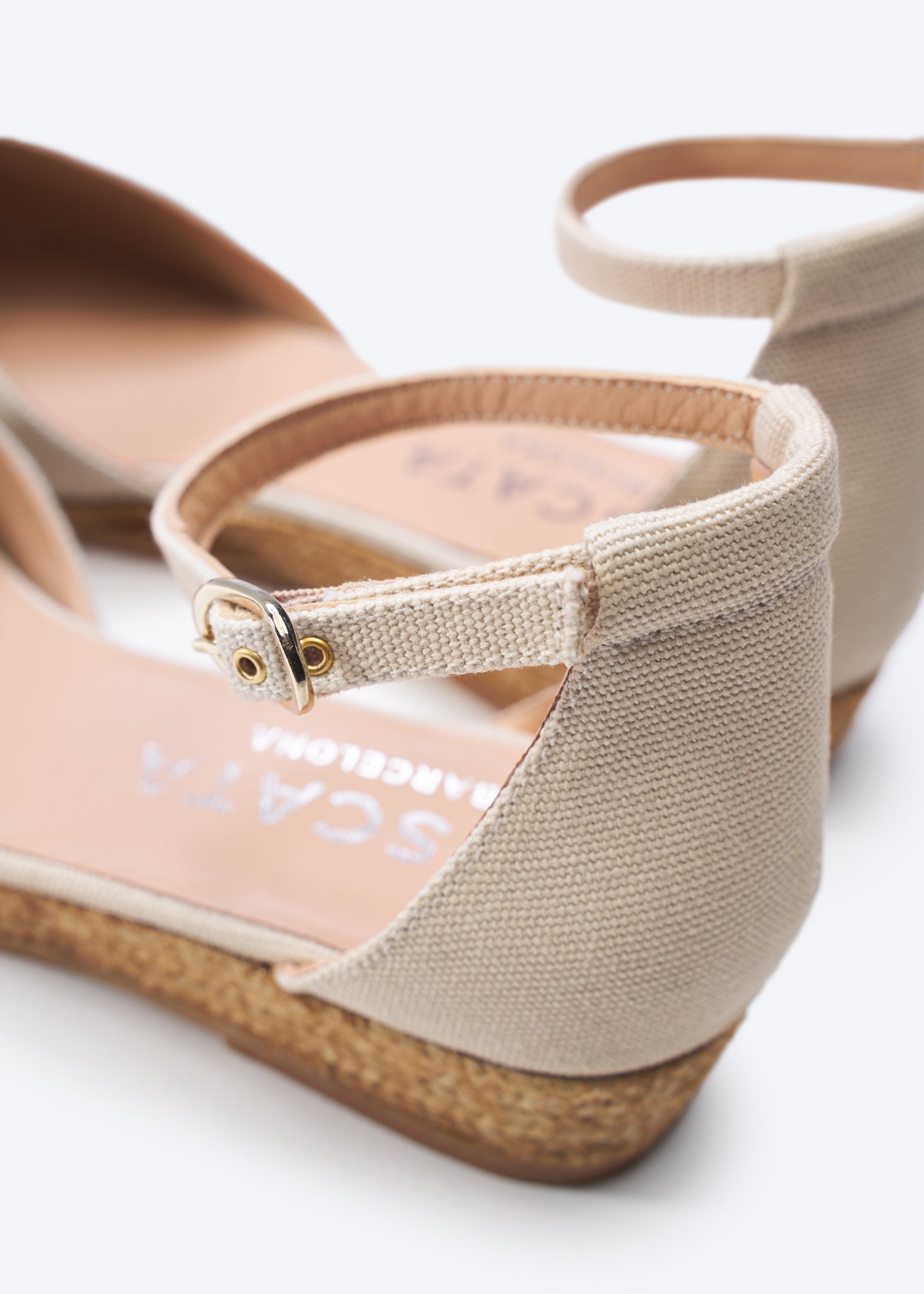 Montroig Beige Canvas Ankle Strap Women Espadrille Flats Back Detail