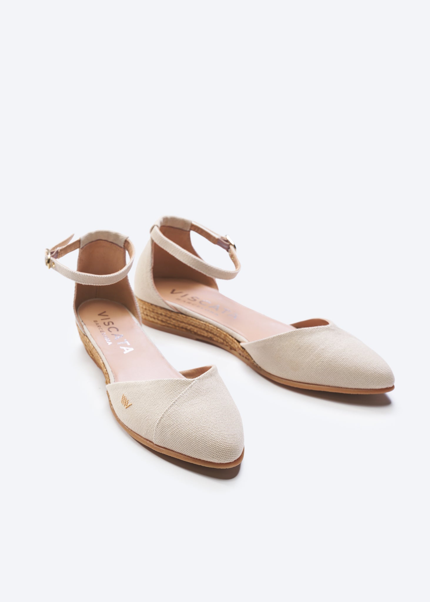 Montroig Beige Canvas Ankle Strap Women Espadrille Flats