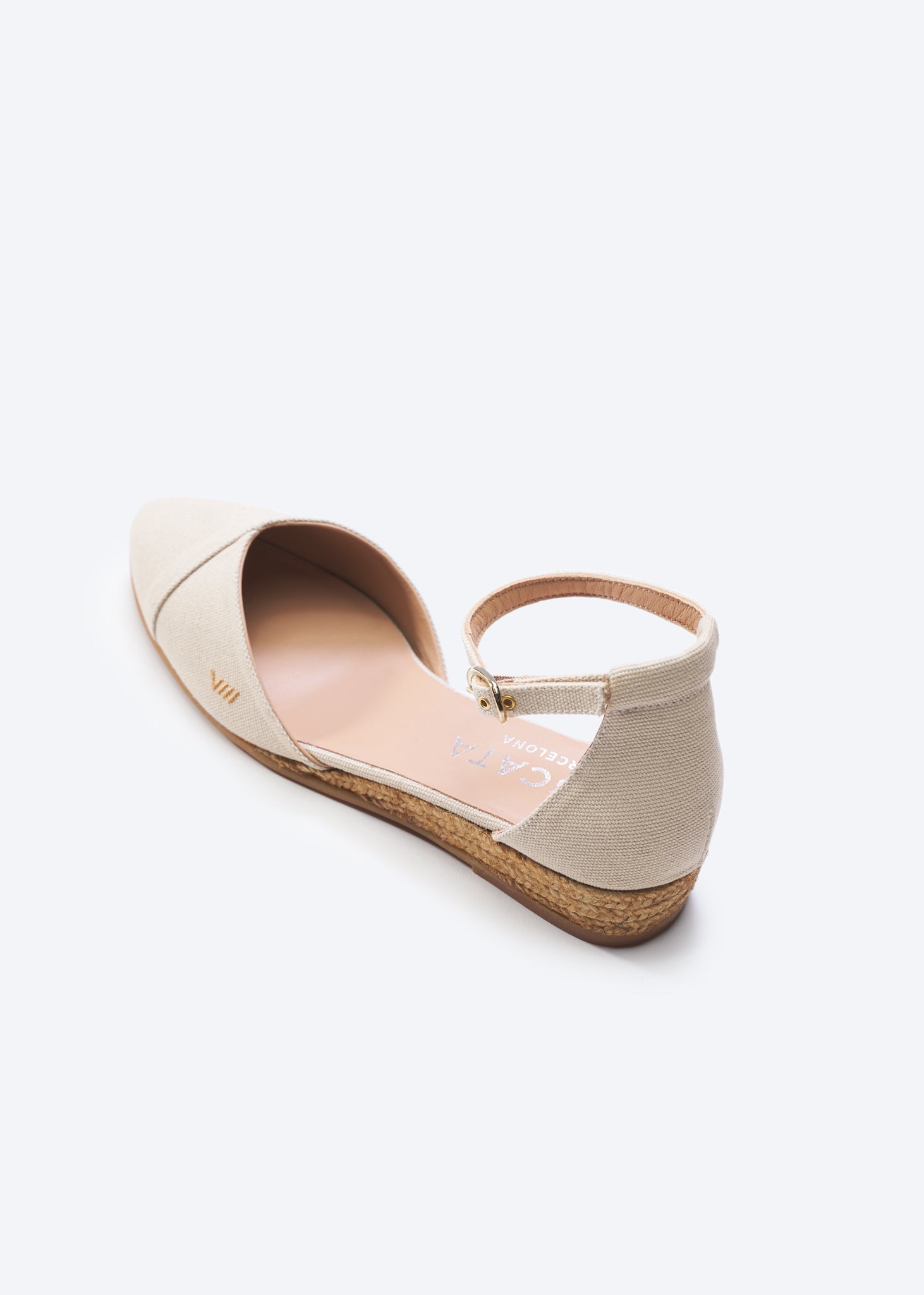 Montroig Beige Canvas Ankle Strap Women Espadrille Flat Back Detail