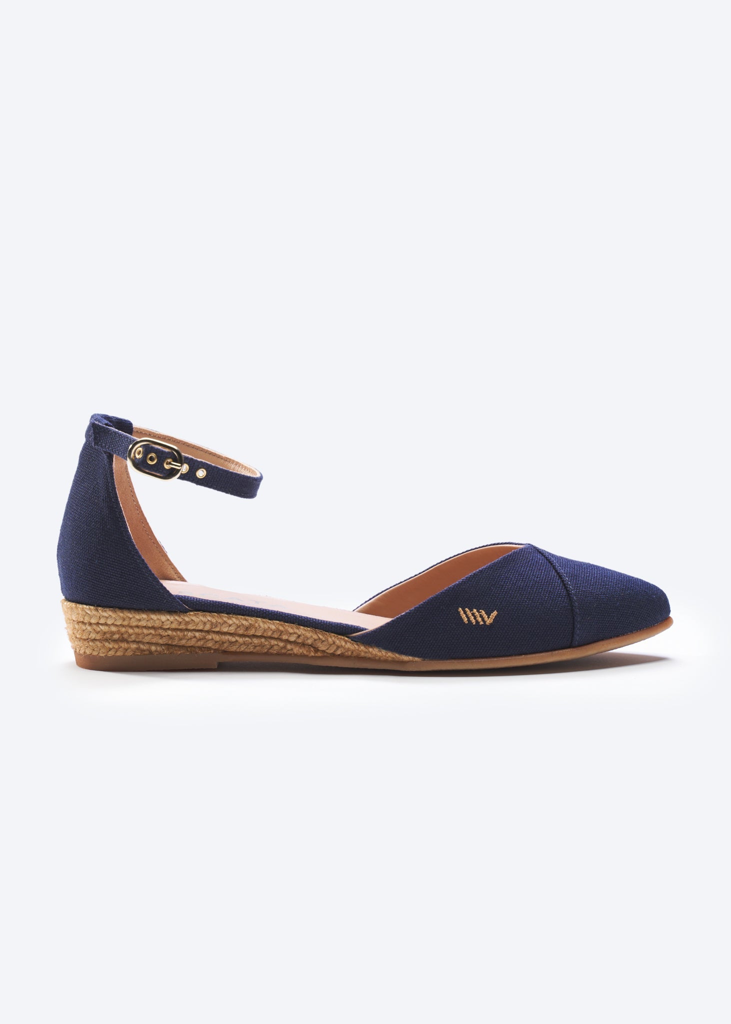 Montroig Navy Blue Canvas Ankle Strap Women Espadrille Flat