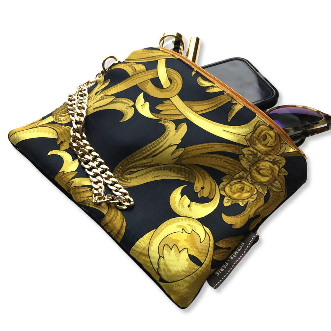 Mors a la Conetable Vintage Silk Scarf Grand Wristlet Bag