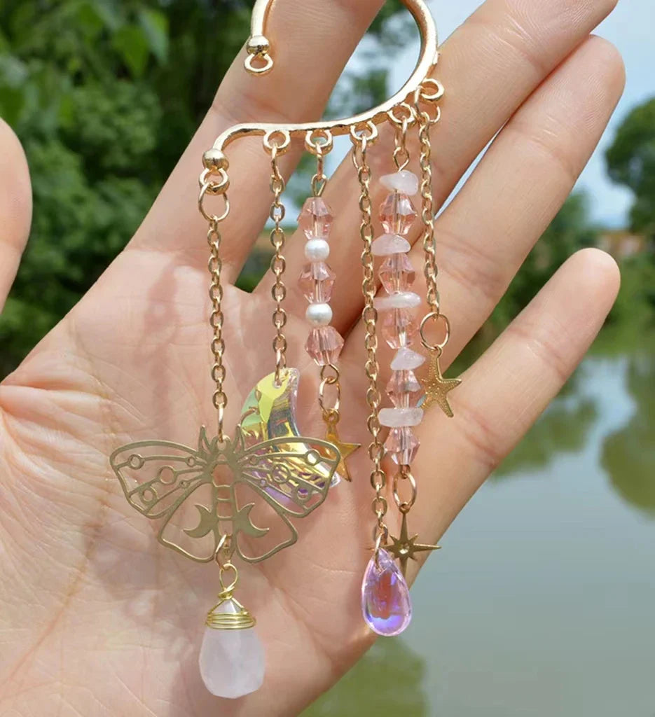 Gold Ear Cuff Charm Crystal Earrings