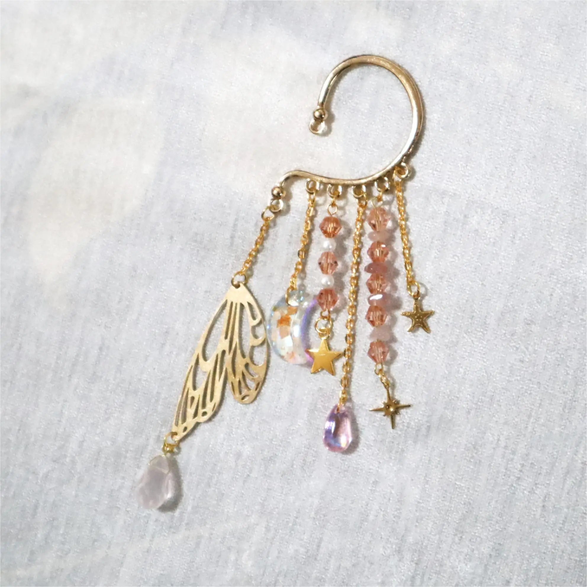 Gold Ear Cuff Charm Crystal Earrings