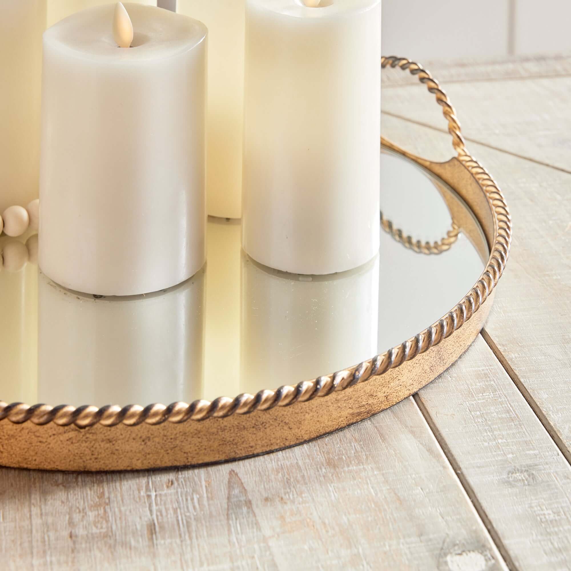 Vintage Gold Mirrored Tray Set with Braided Handles (Set of 2)