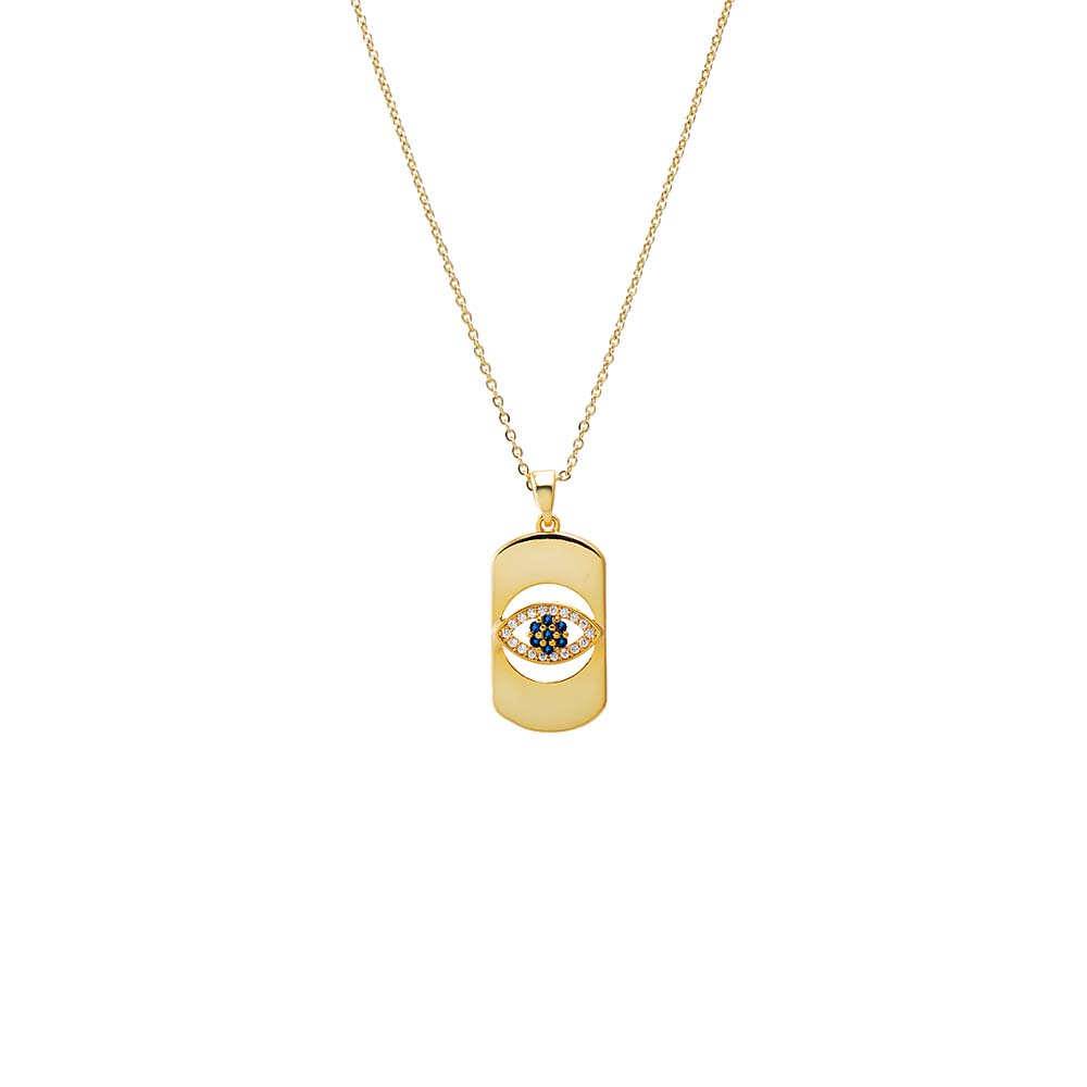 Colored Pave Evil Eye Cutout Dog Tag Necklace