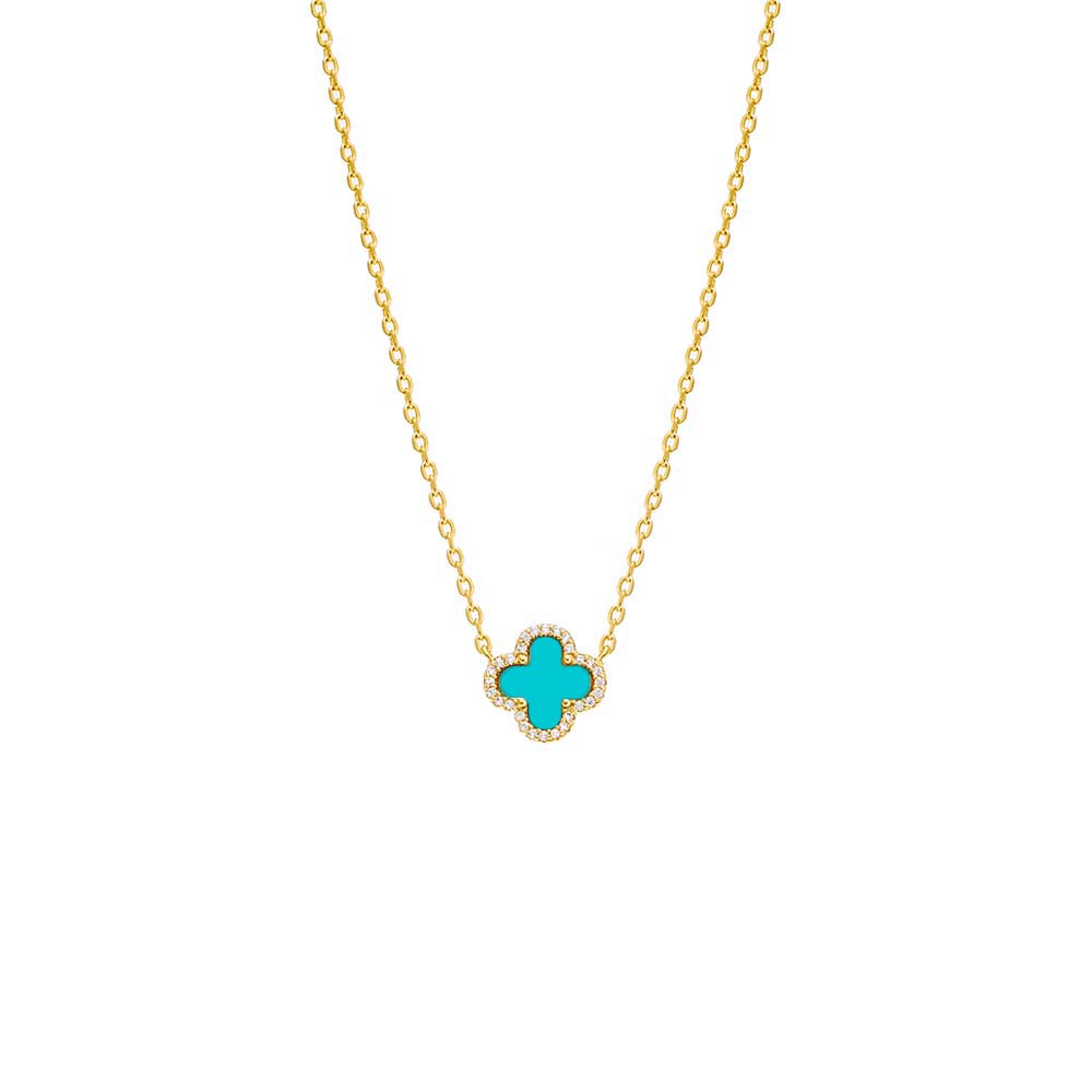 Turquoise TEST_Product_Pave Outlined Four Leaf Clover Necklace - Adina's Jewels