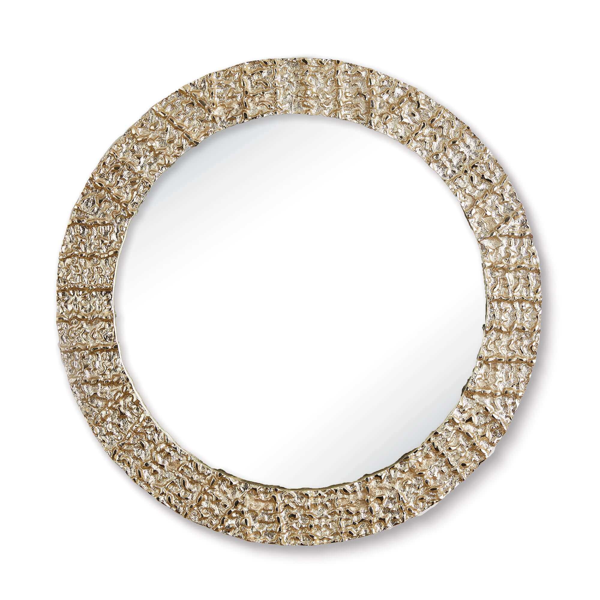 Vintage Champagne Round Wall Mirror with Textured Frame