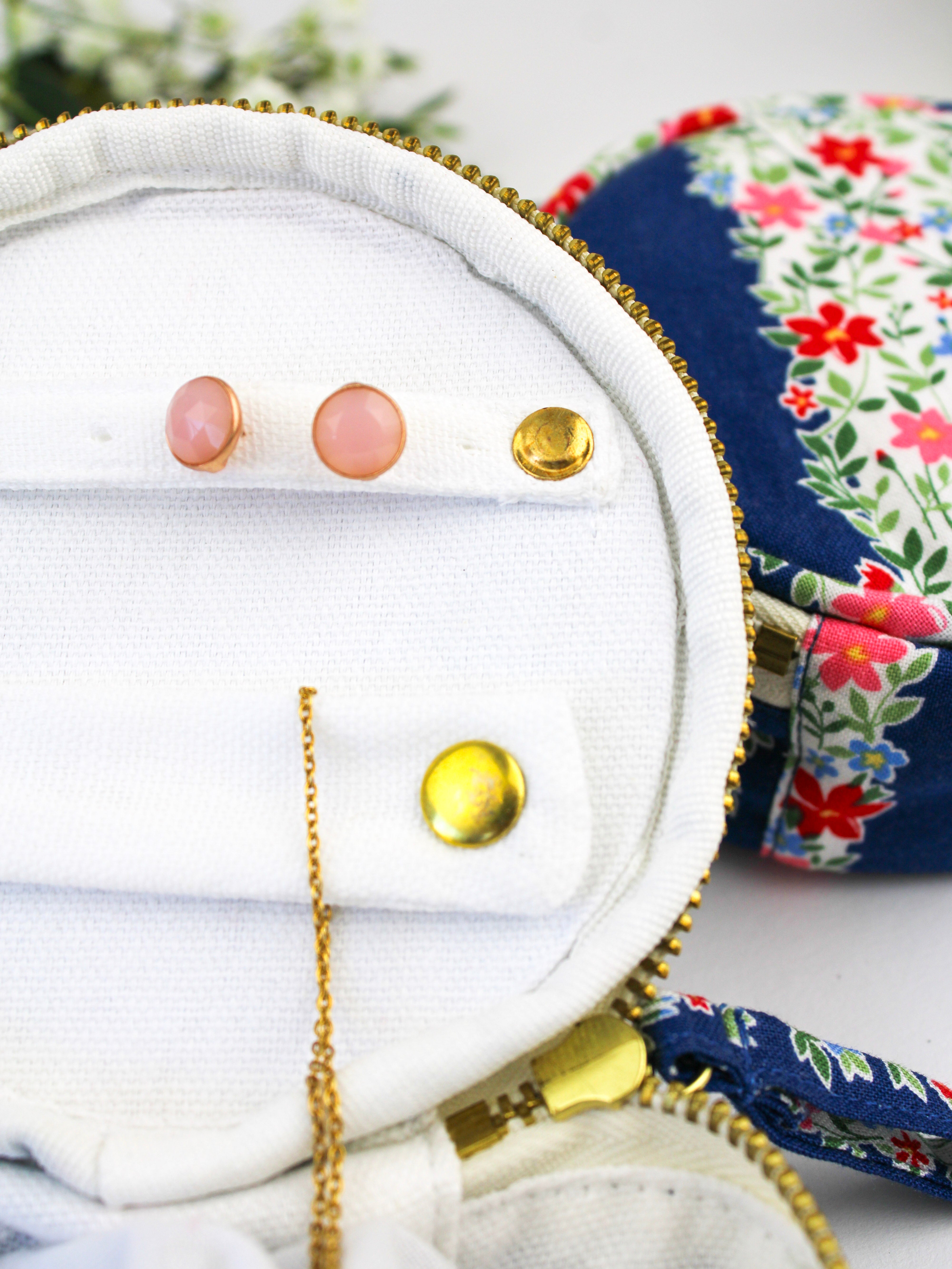 Navy Floral Stripe Jewelry Pouch