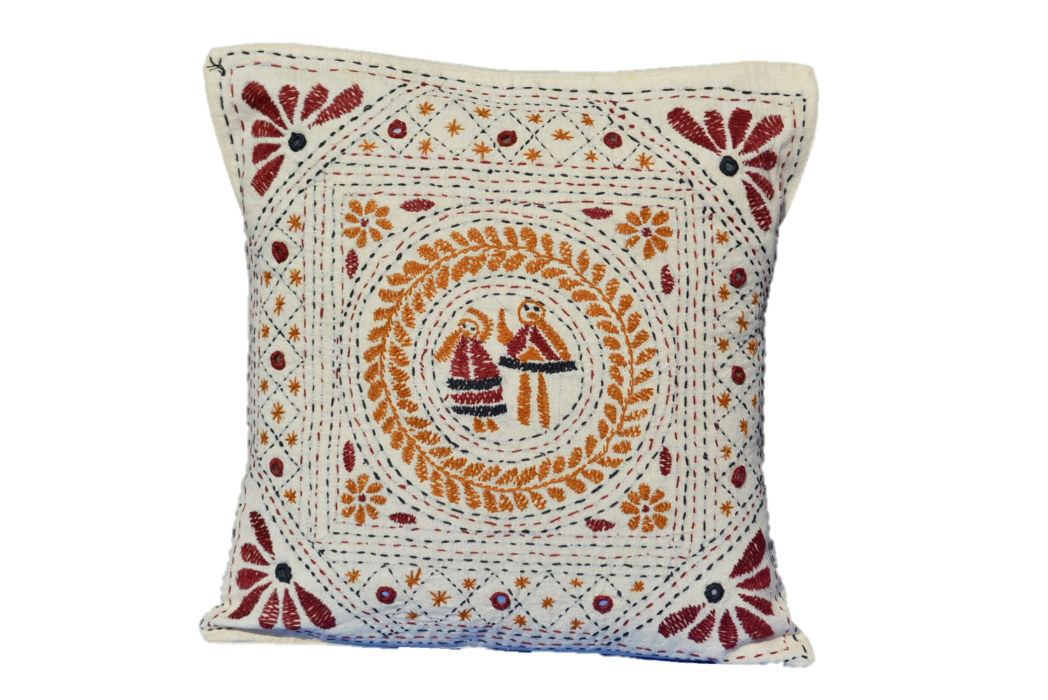 Hand Embroidered Artisanal Decorative Mirror Pillow by OMSutra