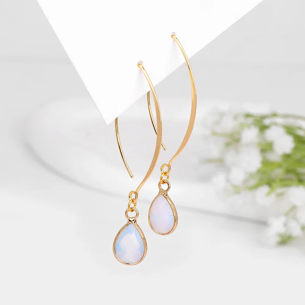 Crystal Faceted Teardrop Gold Earrings