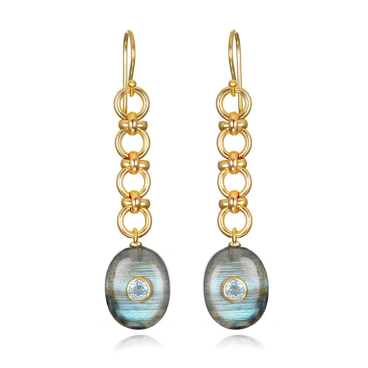 New! Double Gemstone Dangles-Labradorite & Topaz