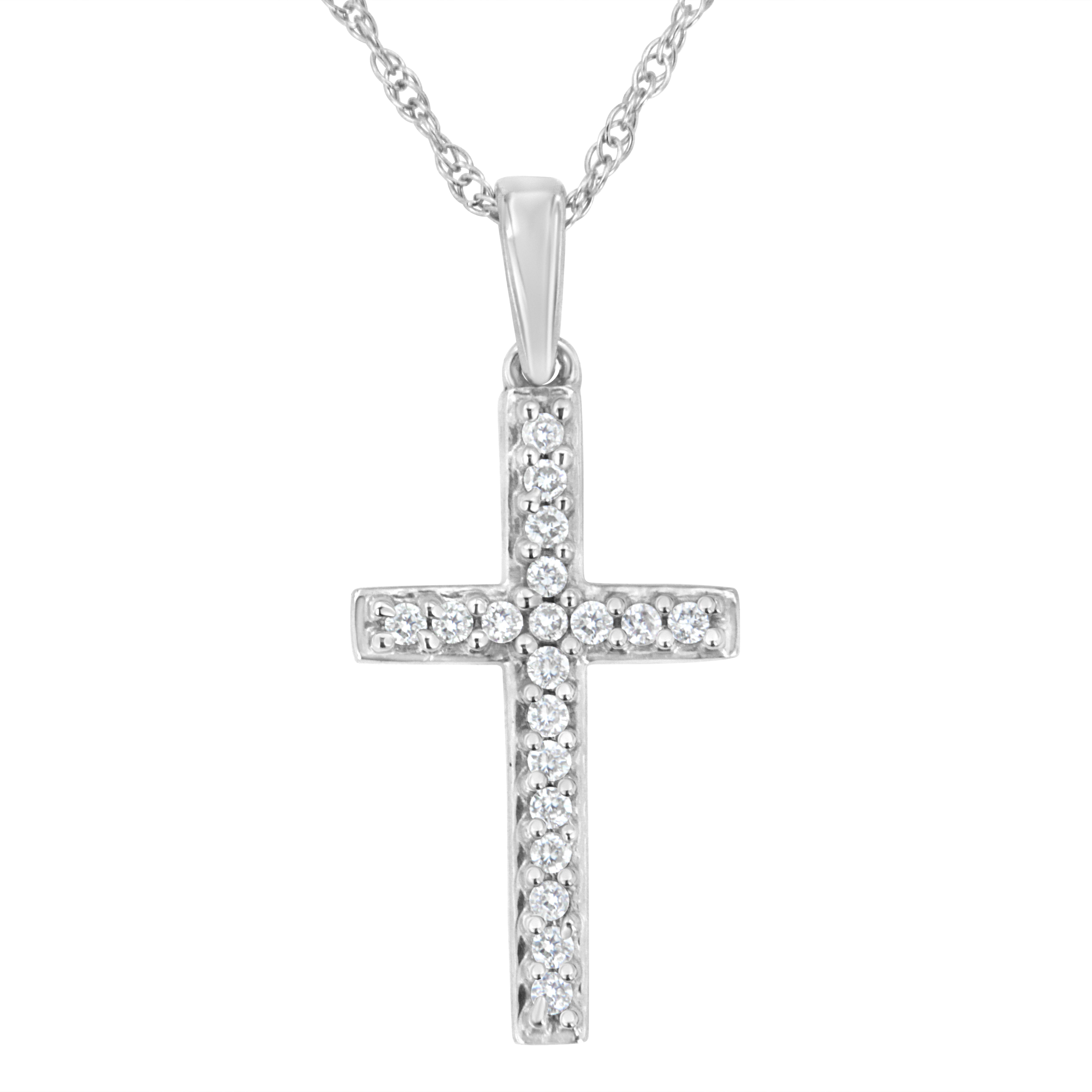 .925 Sterling Silver 1/4 Cttw Lab Grown Diamond Cross Pendant Necklace (F-G Color, Vs2-Si1 Clarity)