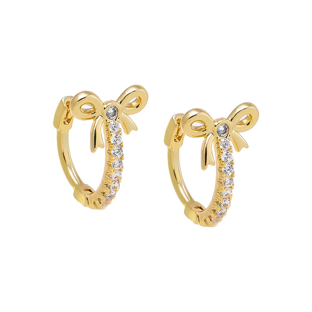 Pave Bow Tie Motif Huggie Earring