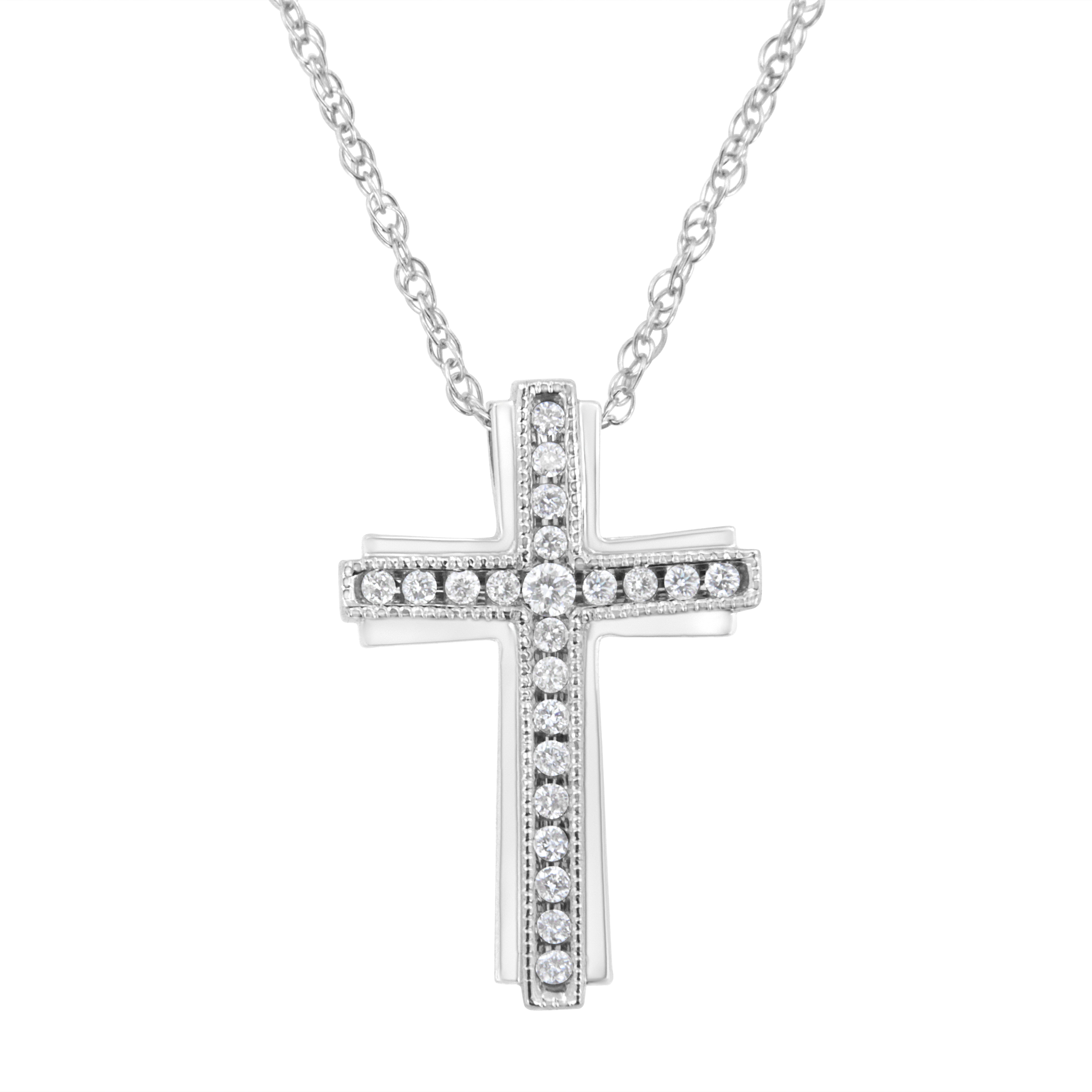 .925 Sterling Silver 1/4 Cttw Lab Grown Diamond Cross Pendant Necklace (F-G Color, Vs2-Si1 Clarity)