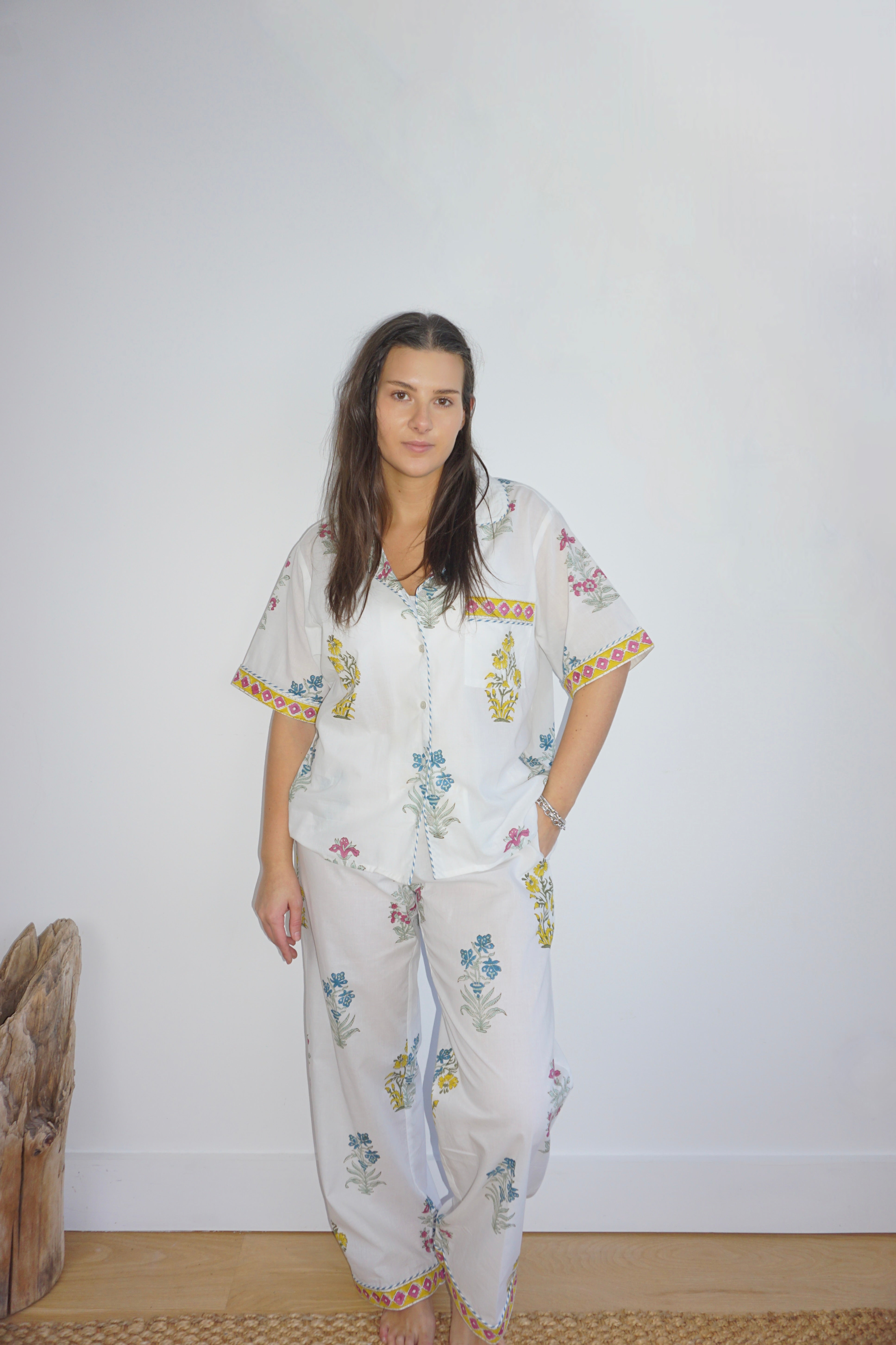 Pj Set - Short Sleeve Long Pant in Multi Print Floral