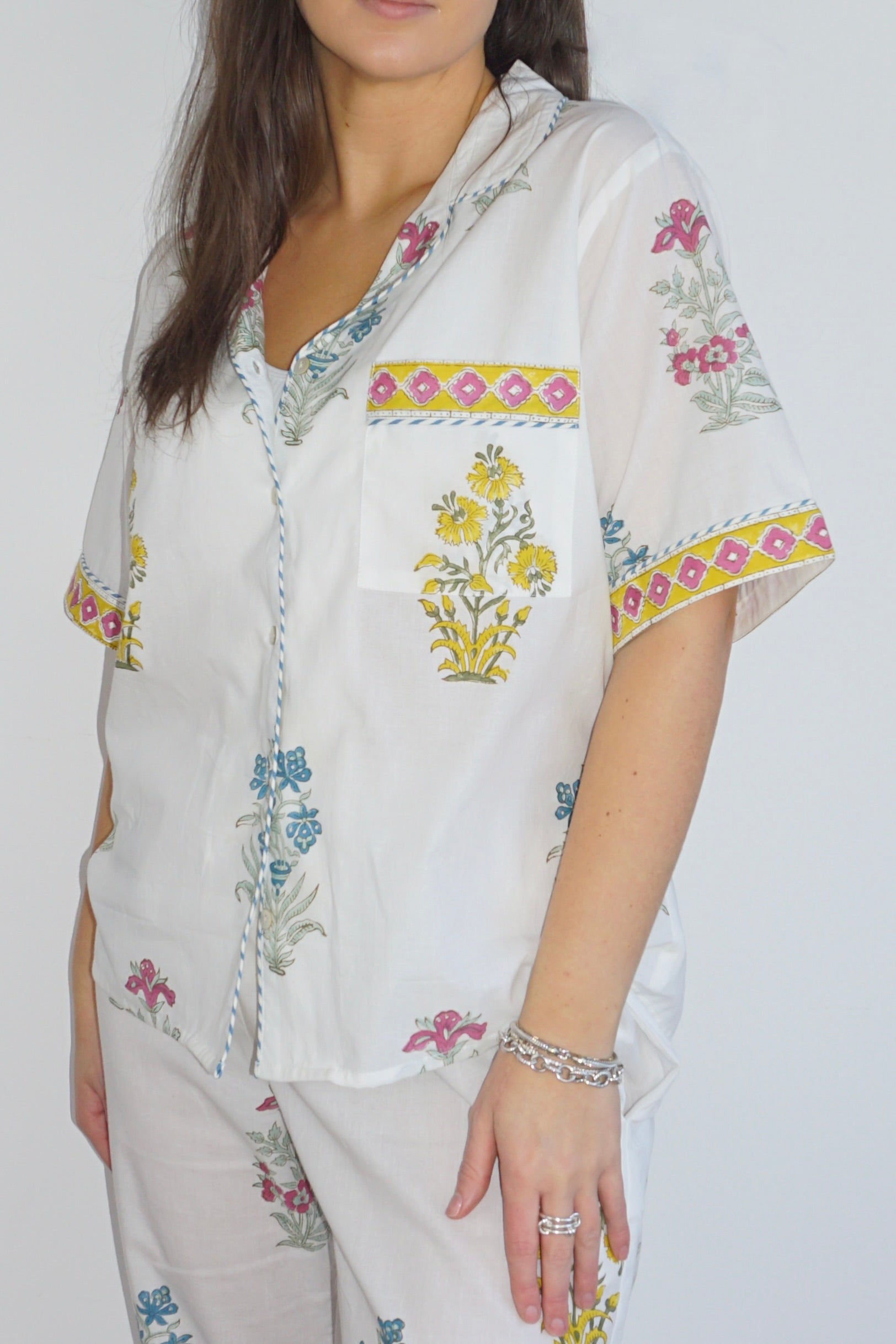 Pj Set - Short Sleeve Long Pant in Multi Print Floral