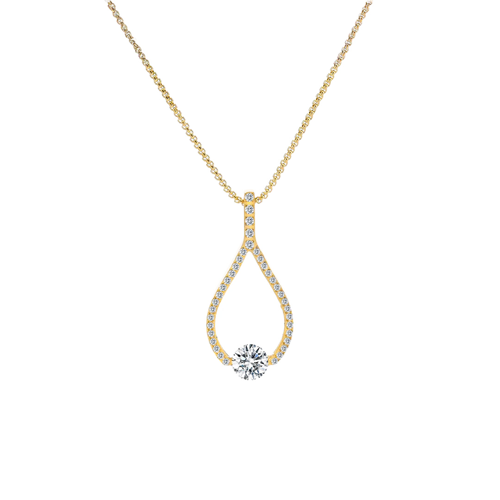 PT306G B.Tiff Gold 1 ct Solitaire Pave Larme Pendant Necklace by B.Tiff New York