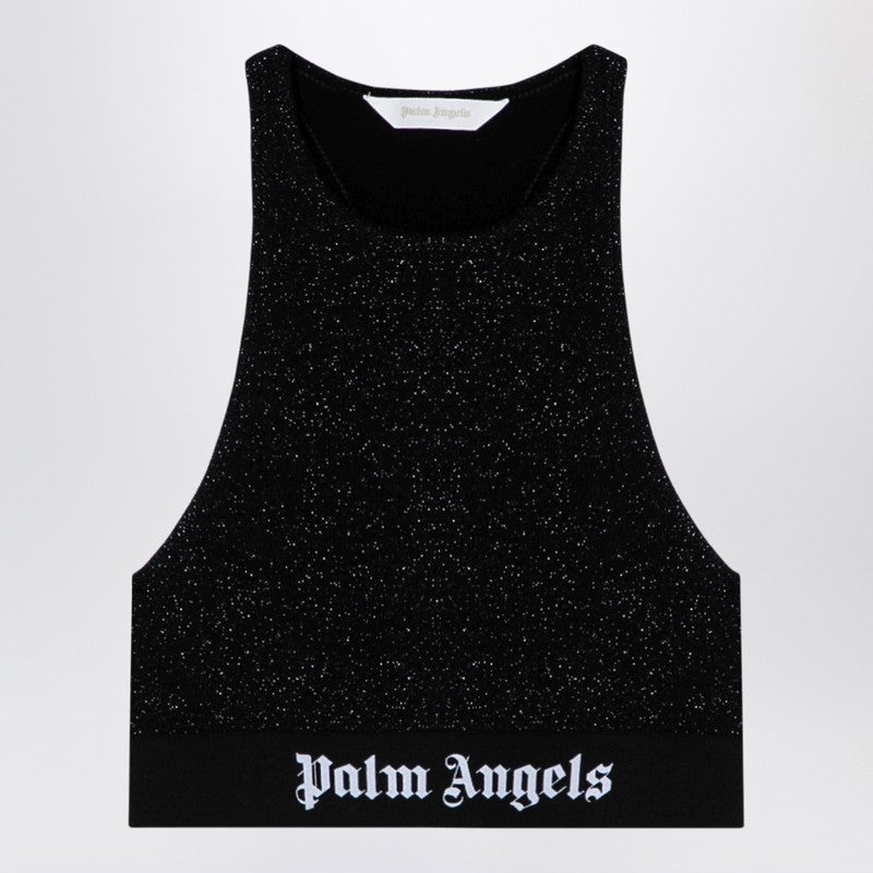 Palm Angels Black Lurex Top In Viscose Blend Women