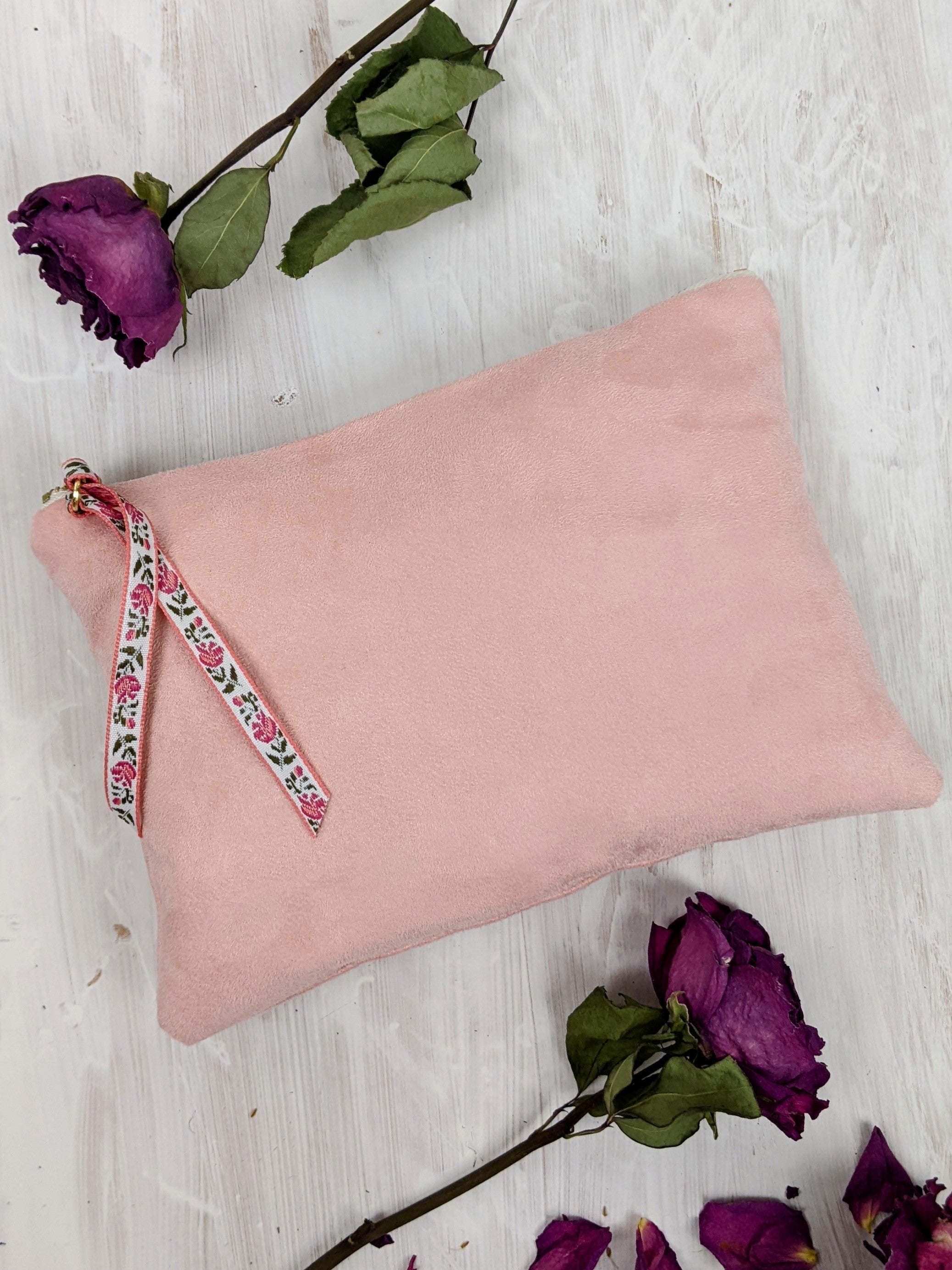 Pink Fleur Vegan Suede Clutch Purse