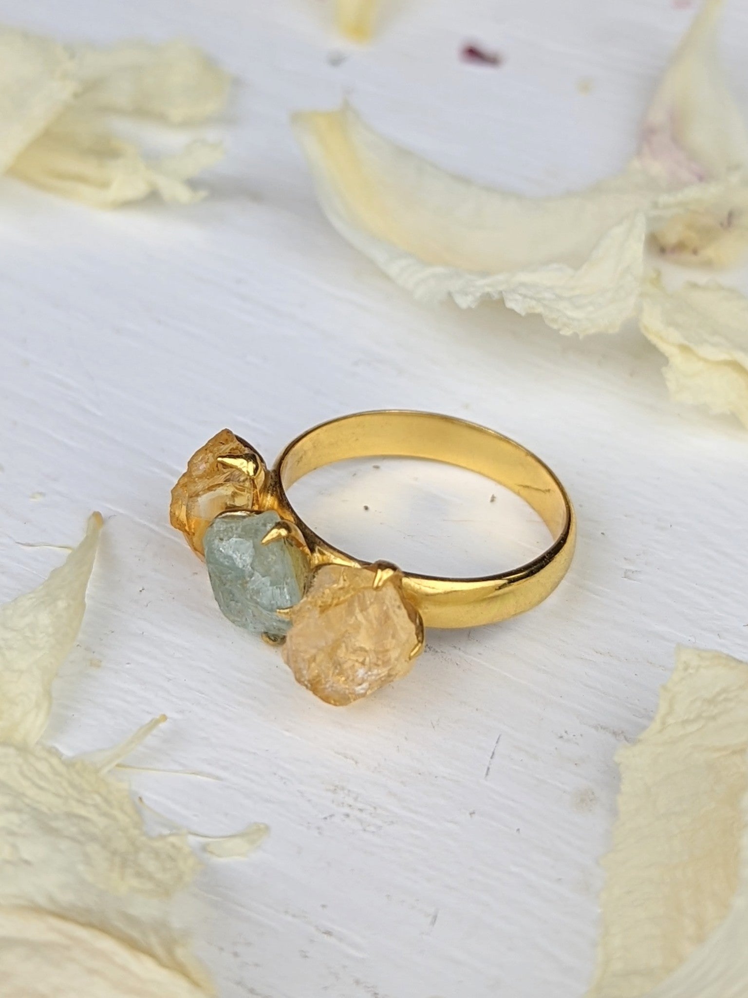 Citrine/Aquamarine Cluster Ring - Gold