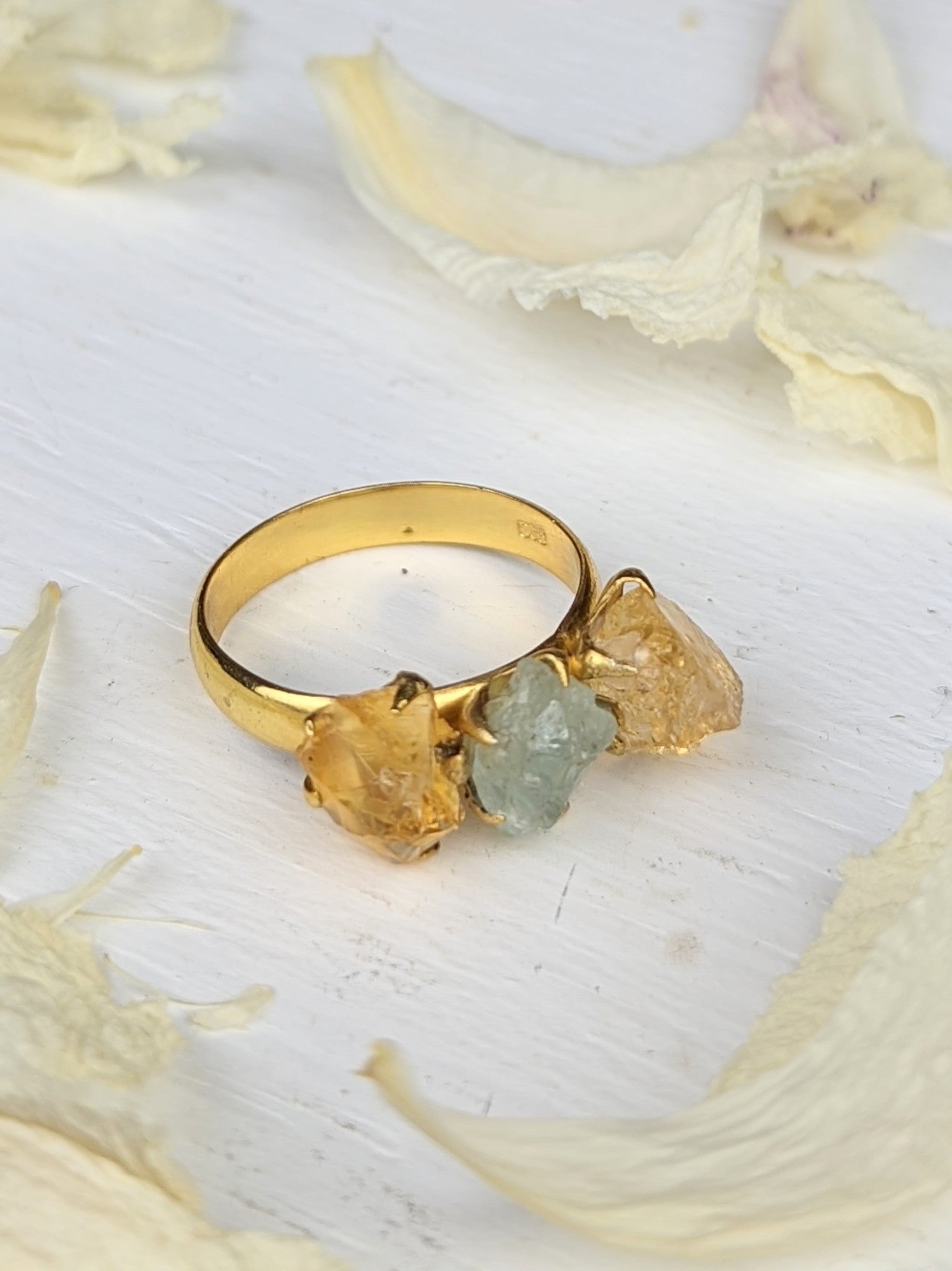 Citrine/Aquamarine Cluster Ring - Gold
