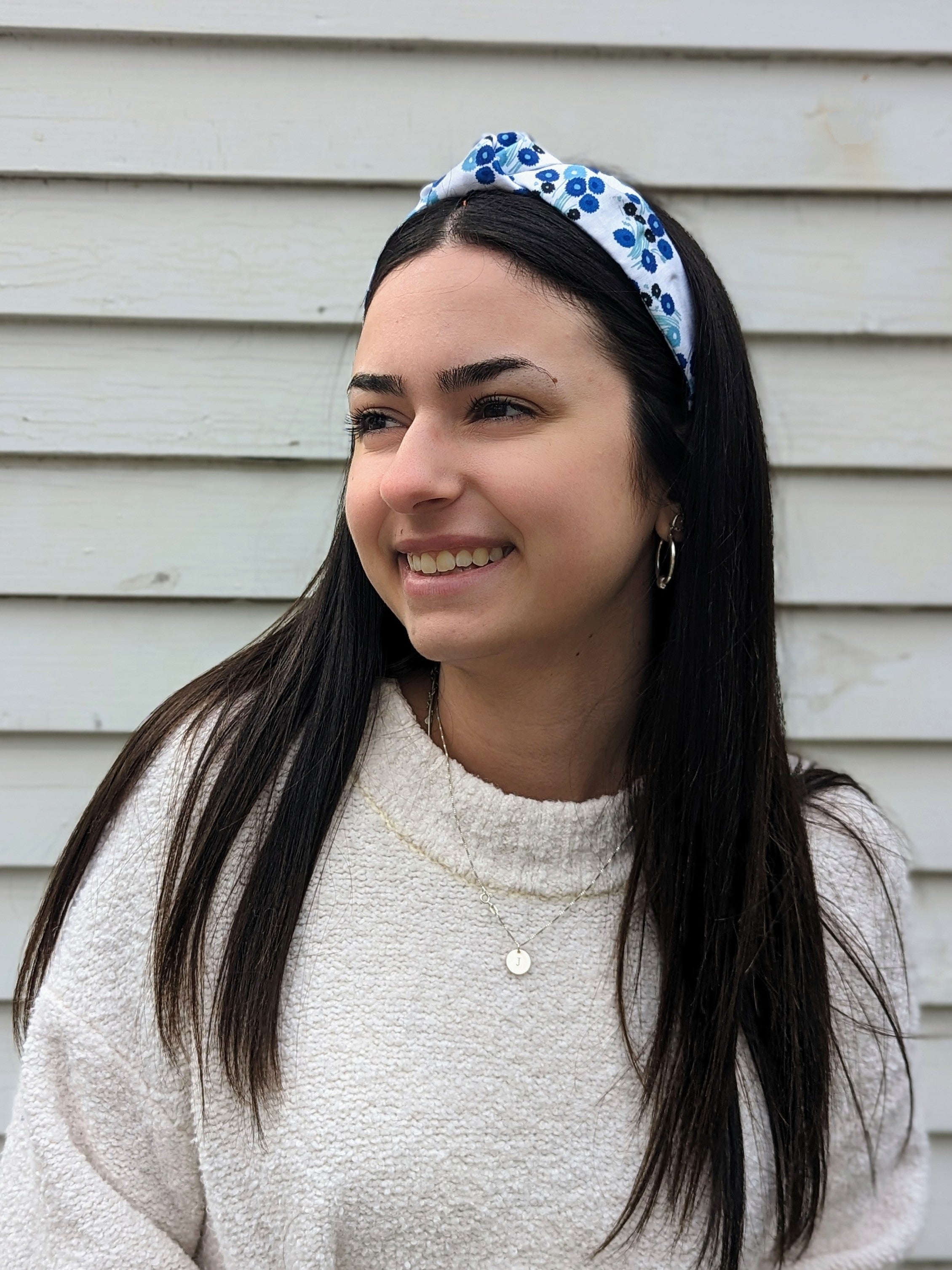 Top Knot Printed Headband - Blue Wildflowers