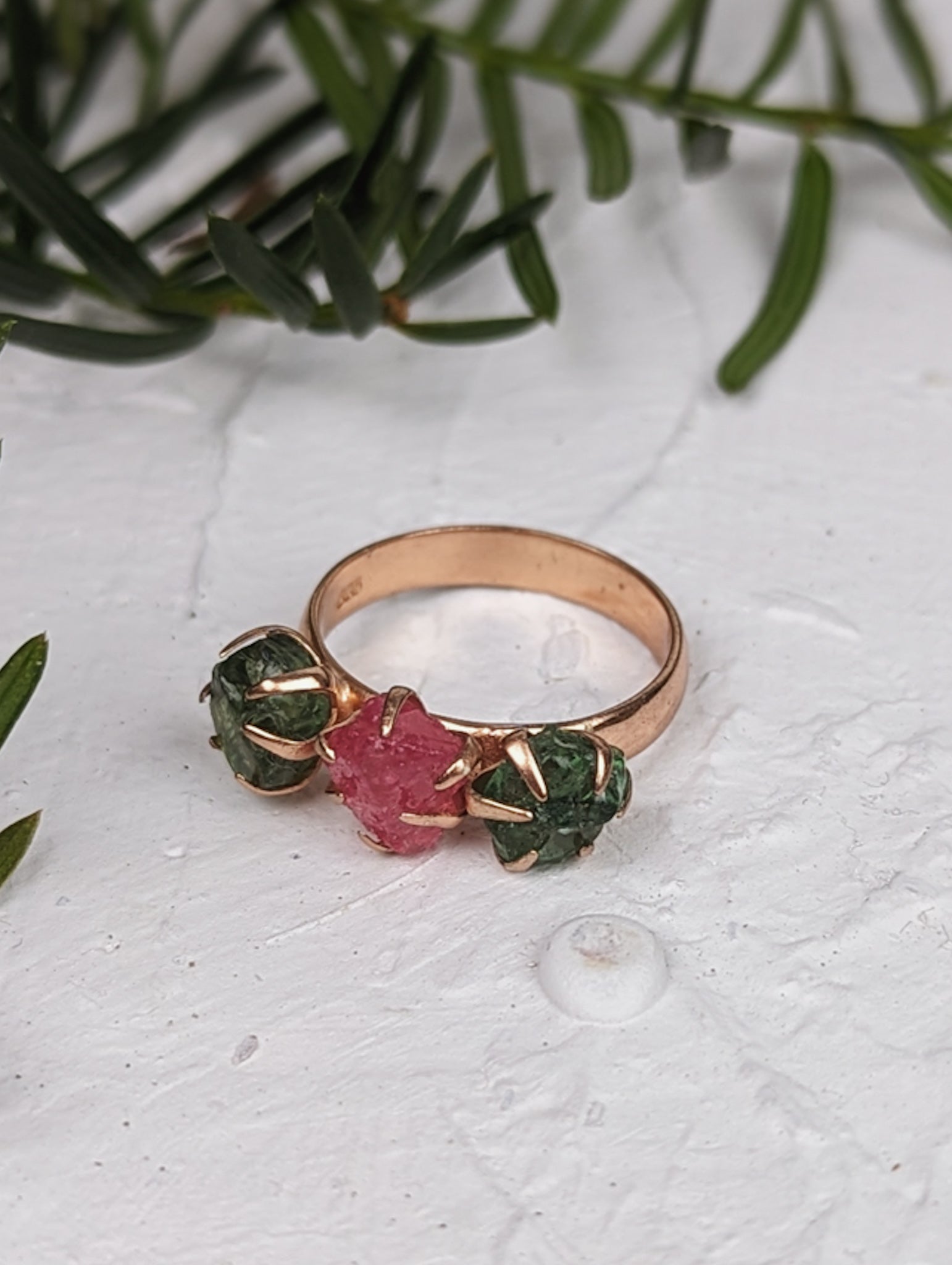 Peridot/Tourmaline Cluster Ring - Rose Gold - Size 7