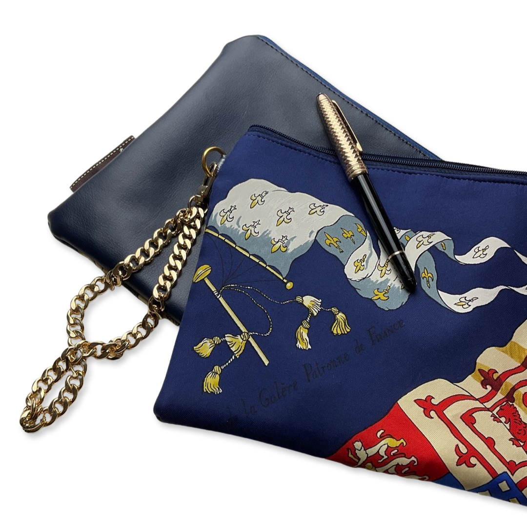 Pavois Blue Vintage Silk Scarf Wristlet Bag
