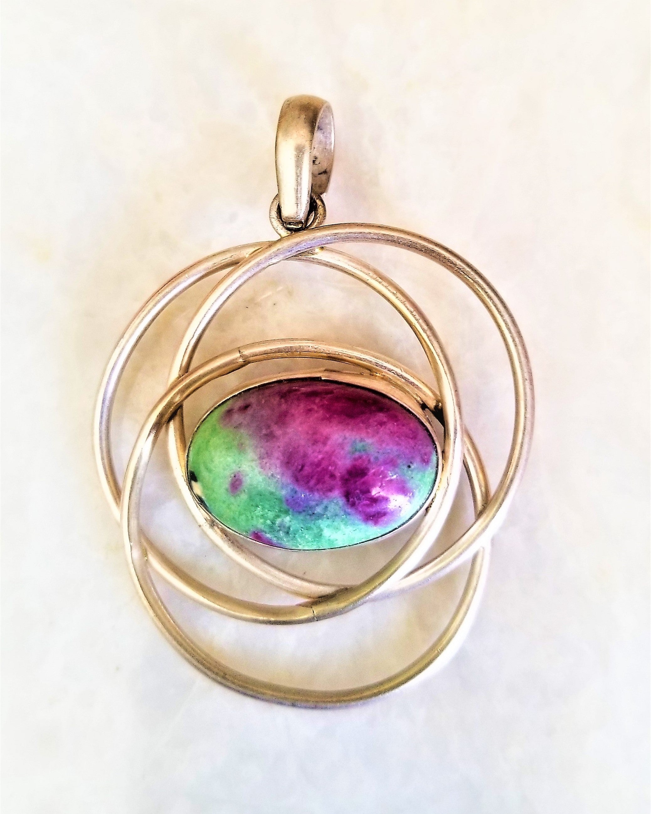 Hand wrapped Natural Ruby Zoisite Unique Silver Pendant by OMSutra