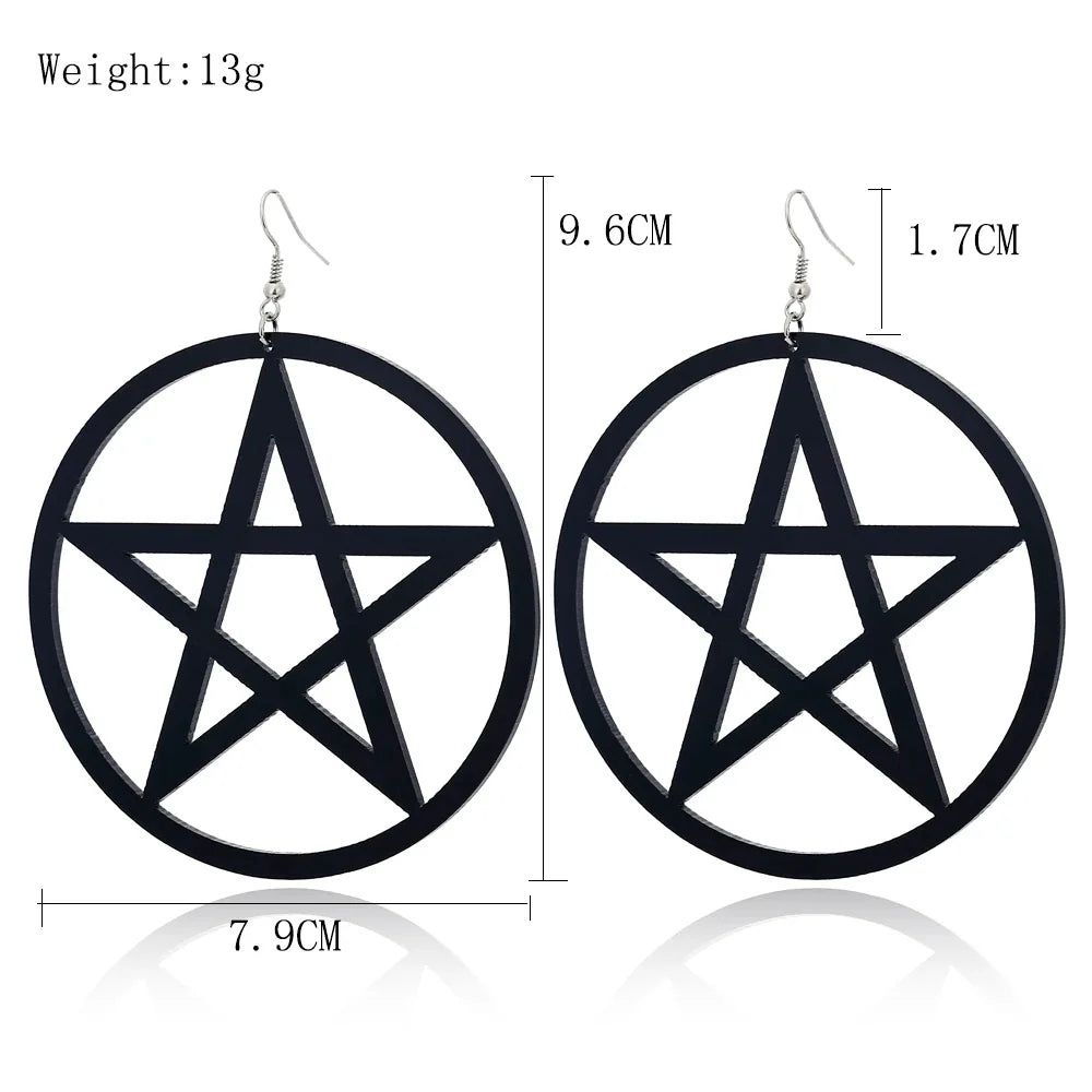 Large Black Pentacle Earrings