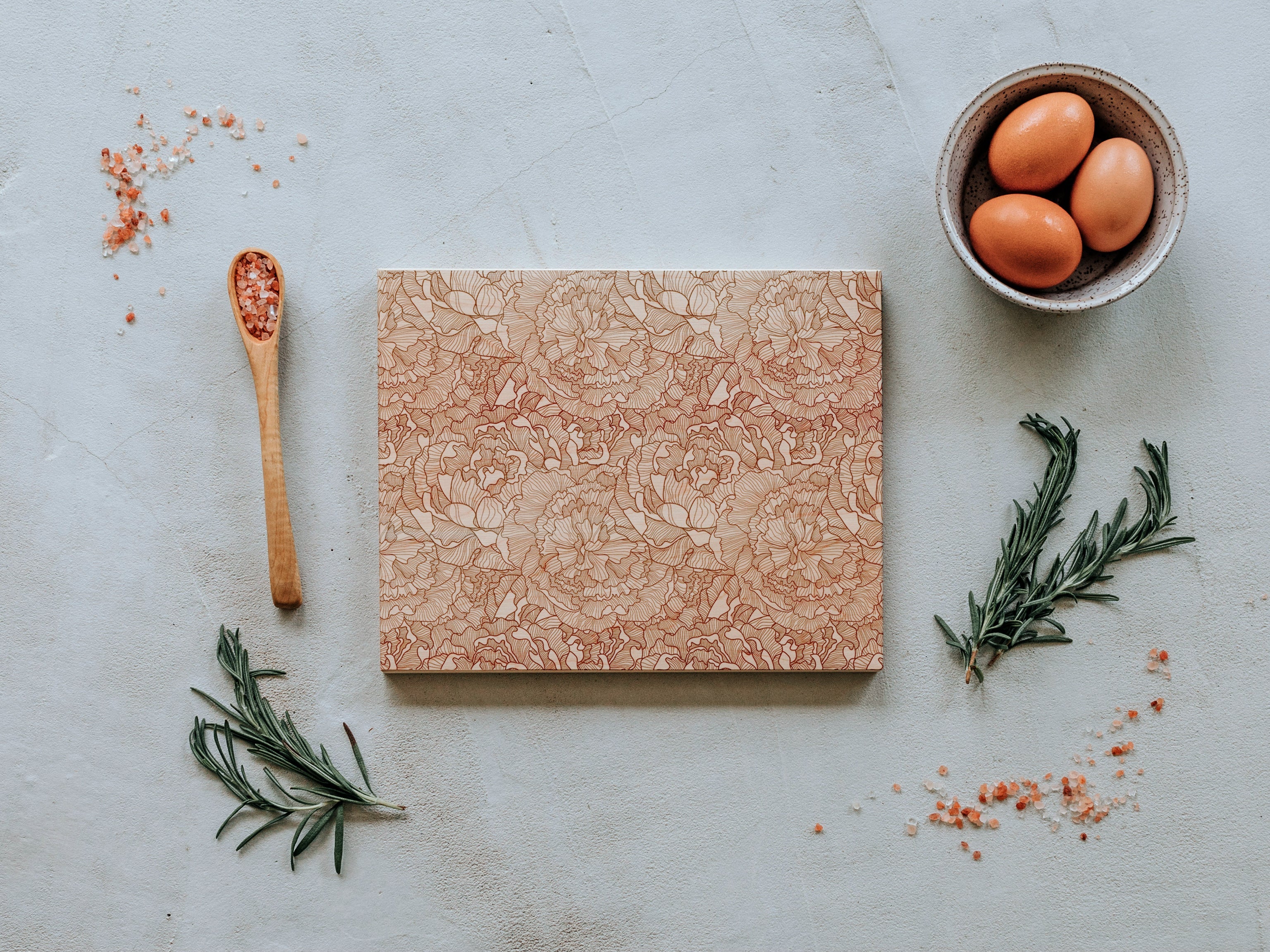 Peony Patterned Handmade Wooden Cutting Board
