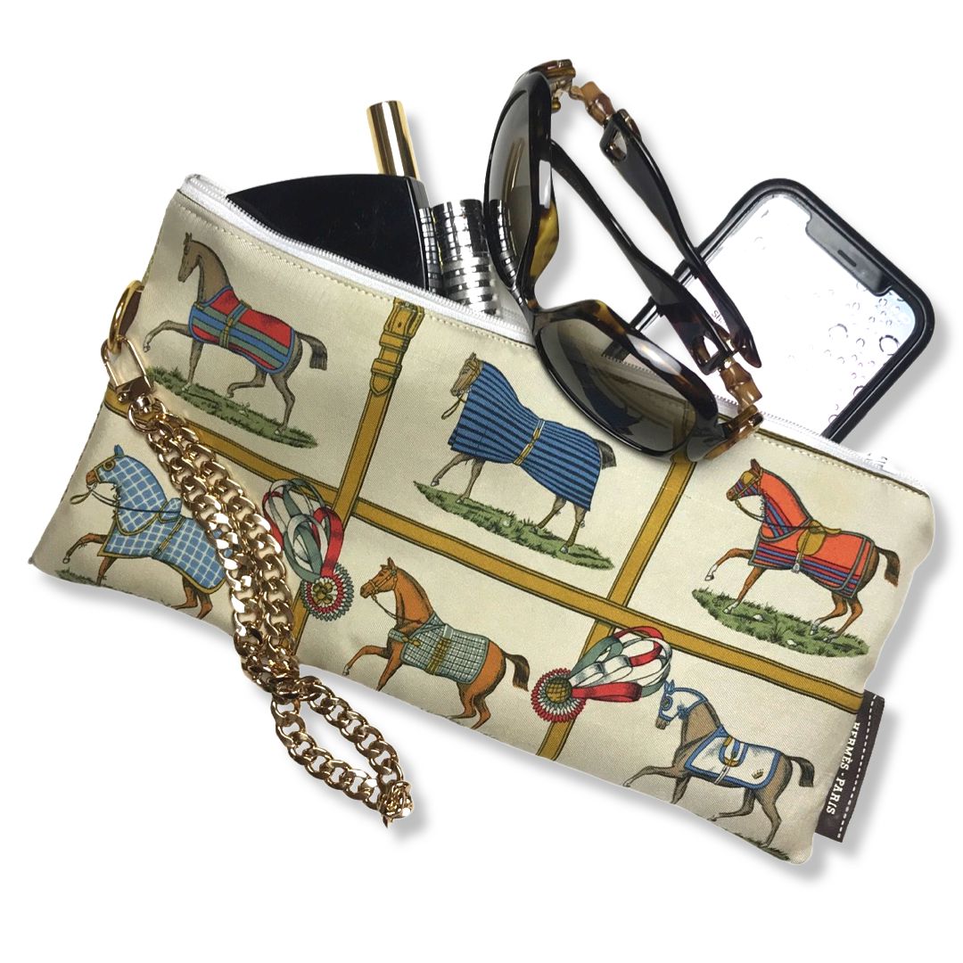 Petites Chevaux Vintage Silk Scarf Wristlet Bag