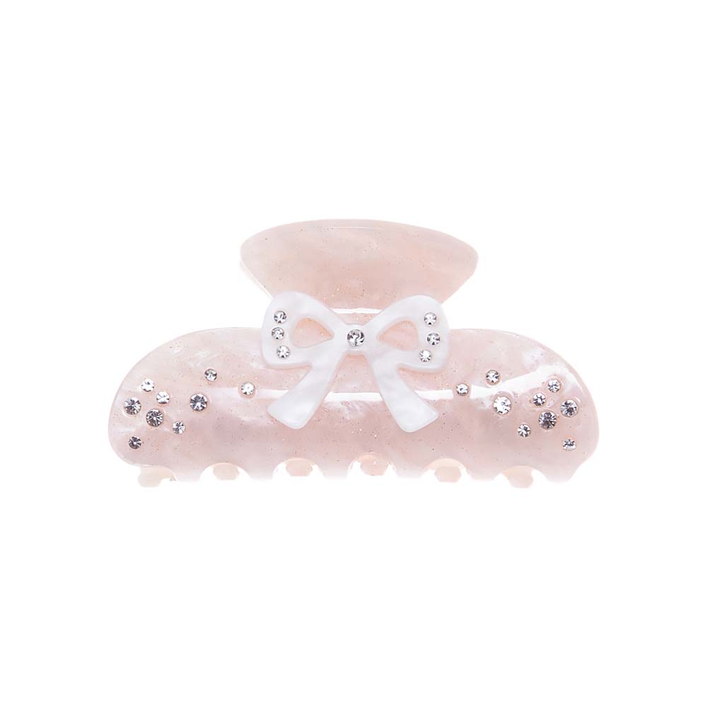 Pink Rhinestone Pink & White Bow Hair Claw Clip - Adina's Jewels