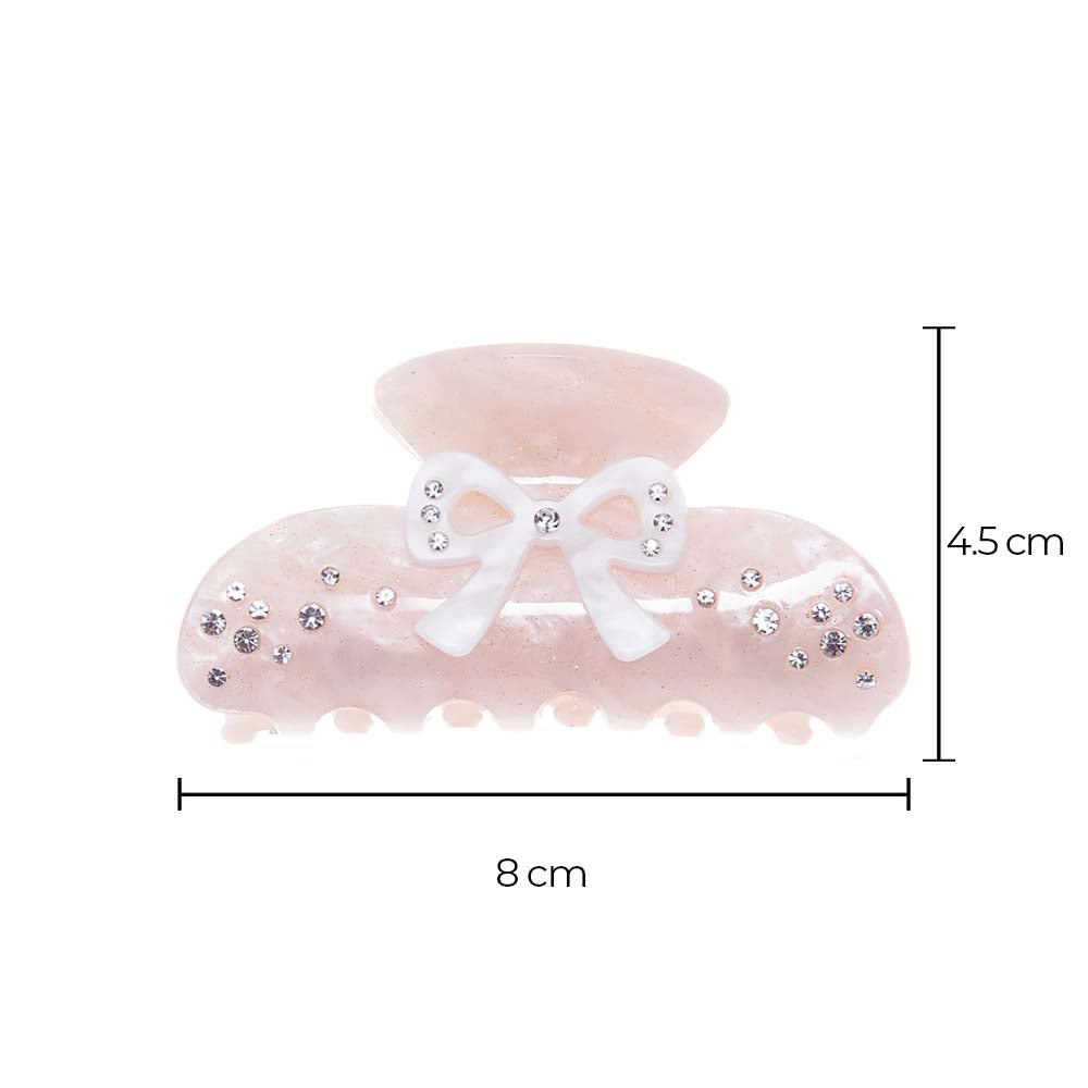 Rhinestone Pink & White Bow Hair Claw Clip - Adina's Jewels