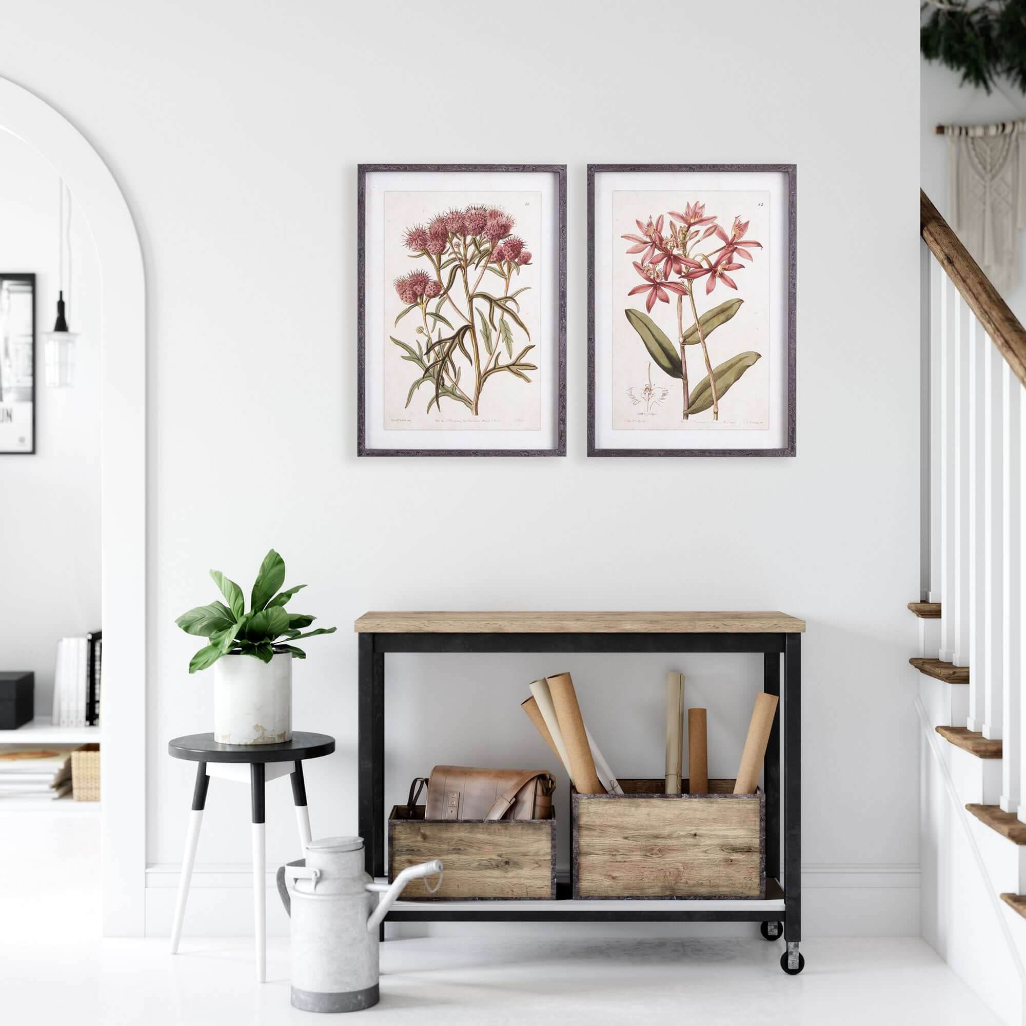 Pink Vintage Botanical Floral Prints (Set of 2)