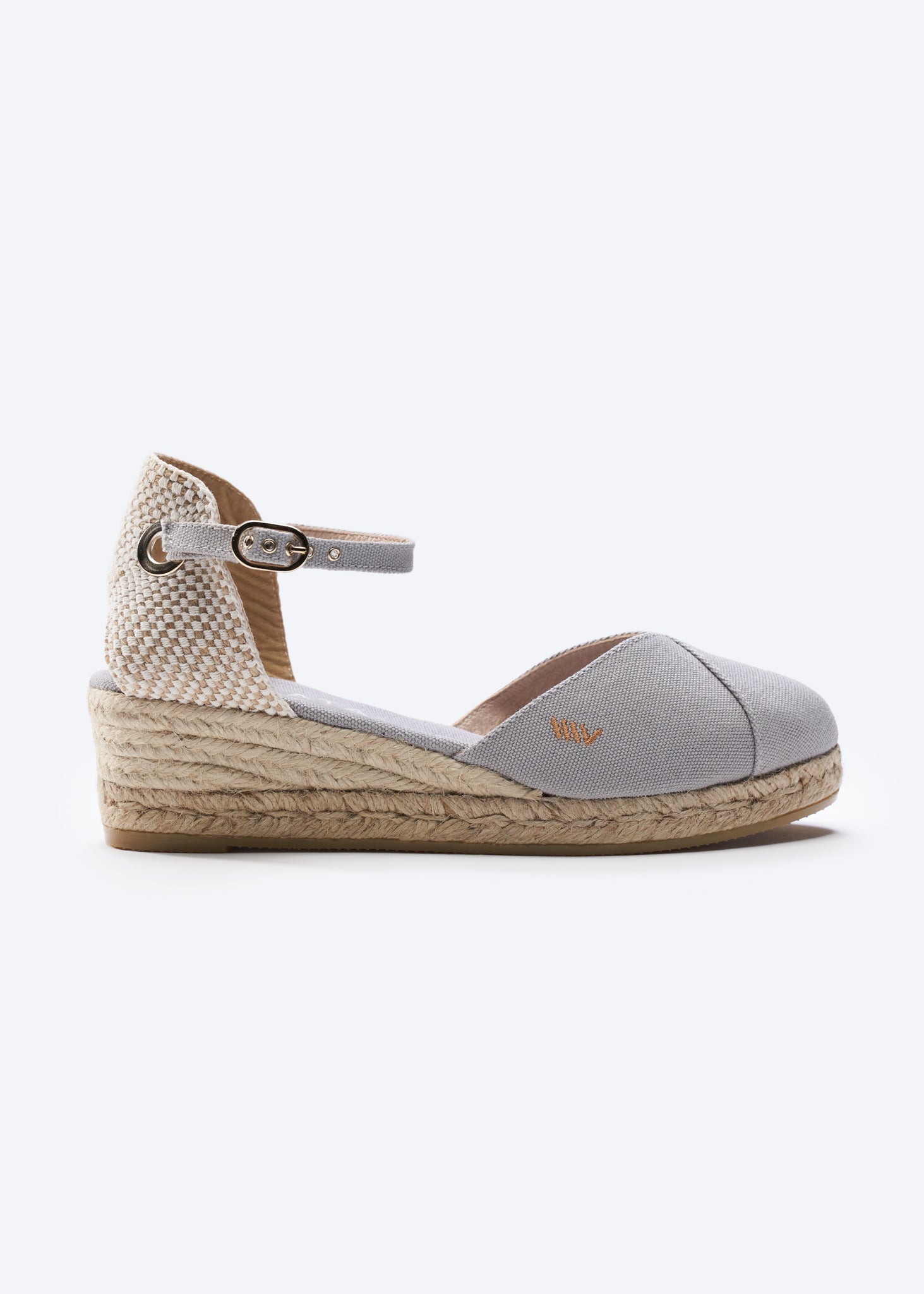 Pubol Ash Grey Canvas Ankle Strap Women Espadrille Wedge