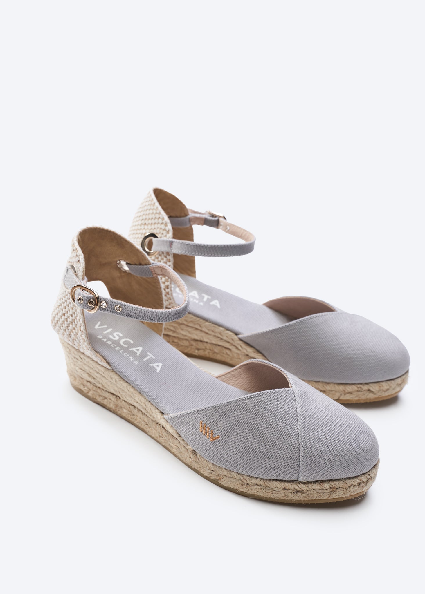 Pubol Ash Grey Canvas Ankle Strap Women Espadrille Wedges